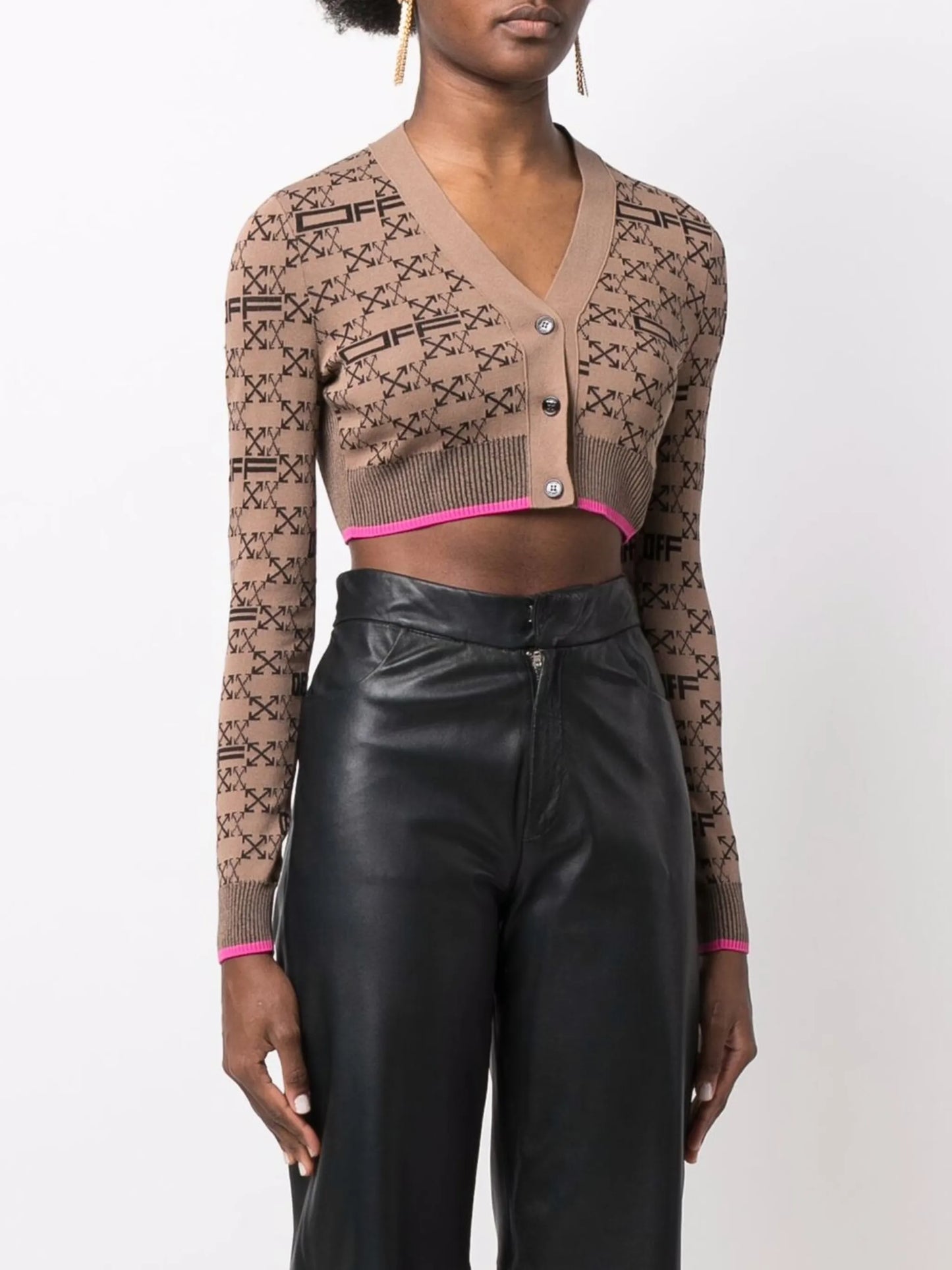 monogram-pattern cropped cardigan