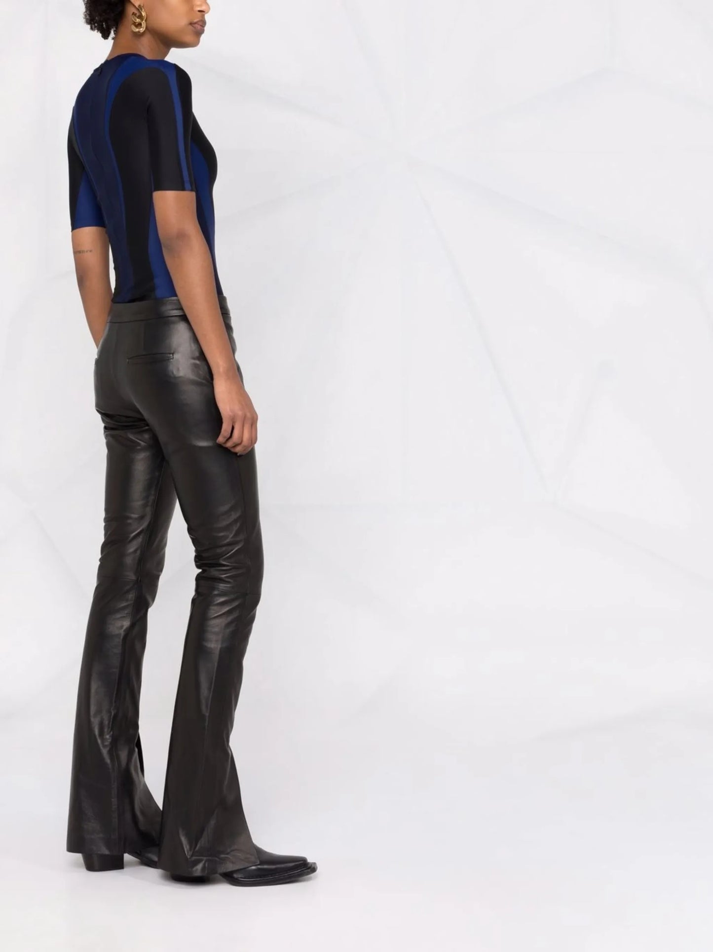 Corporate logo-print leather trousers