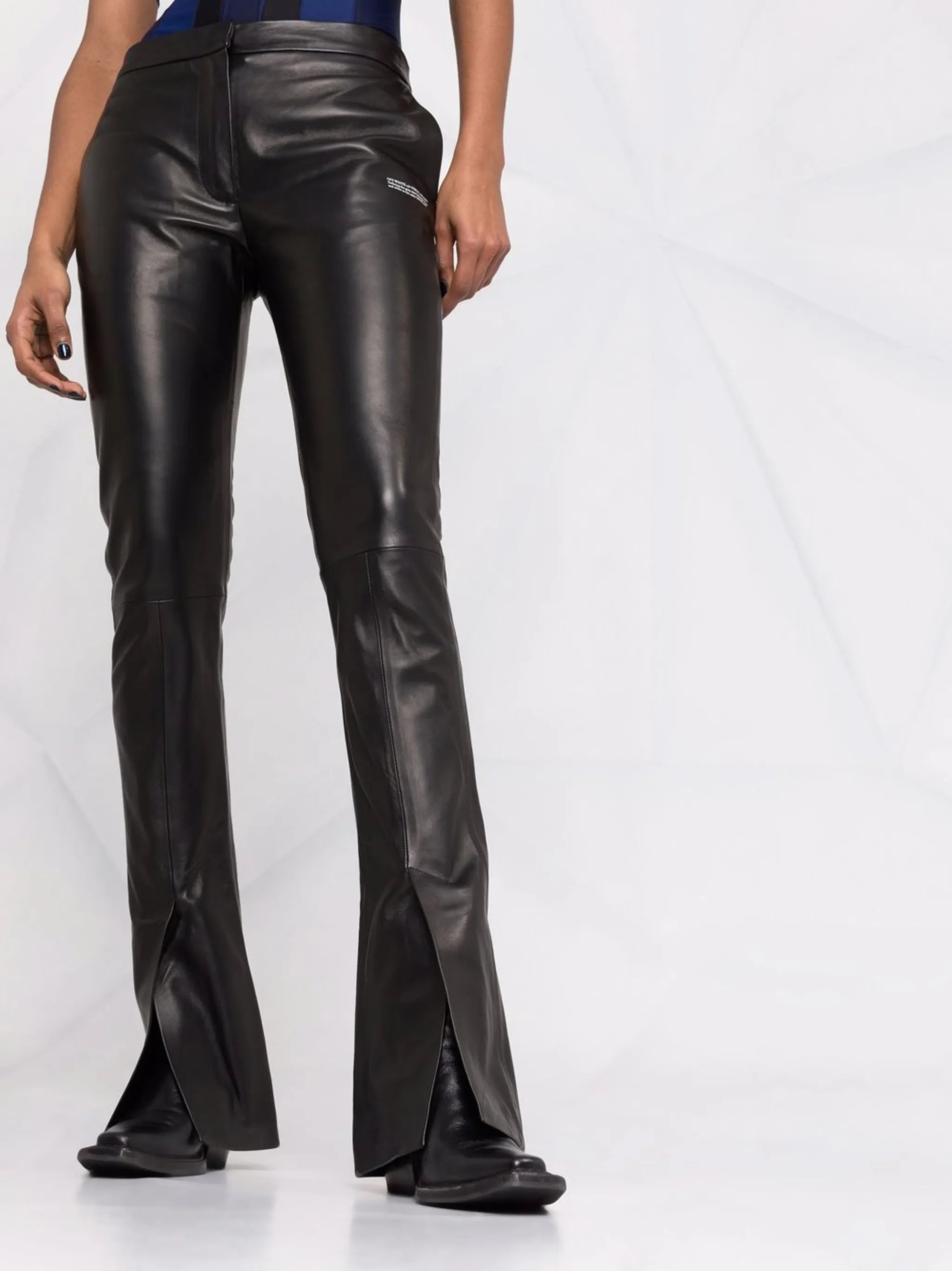 Corporate logo-print leather trousers