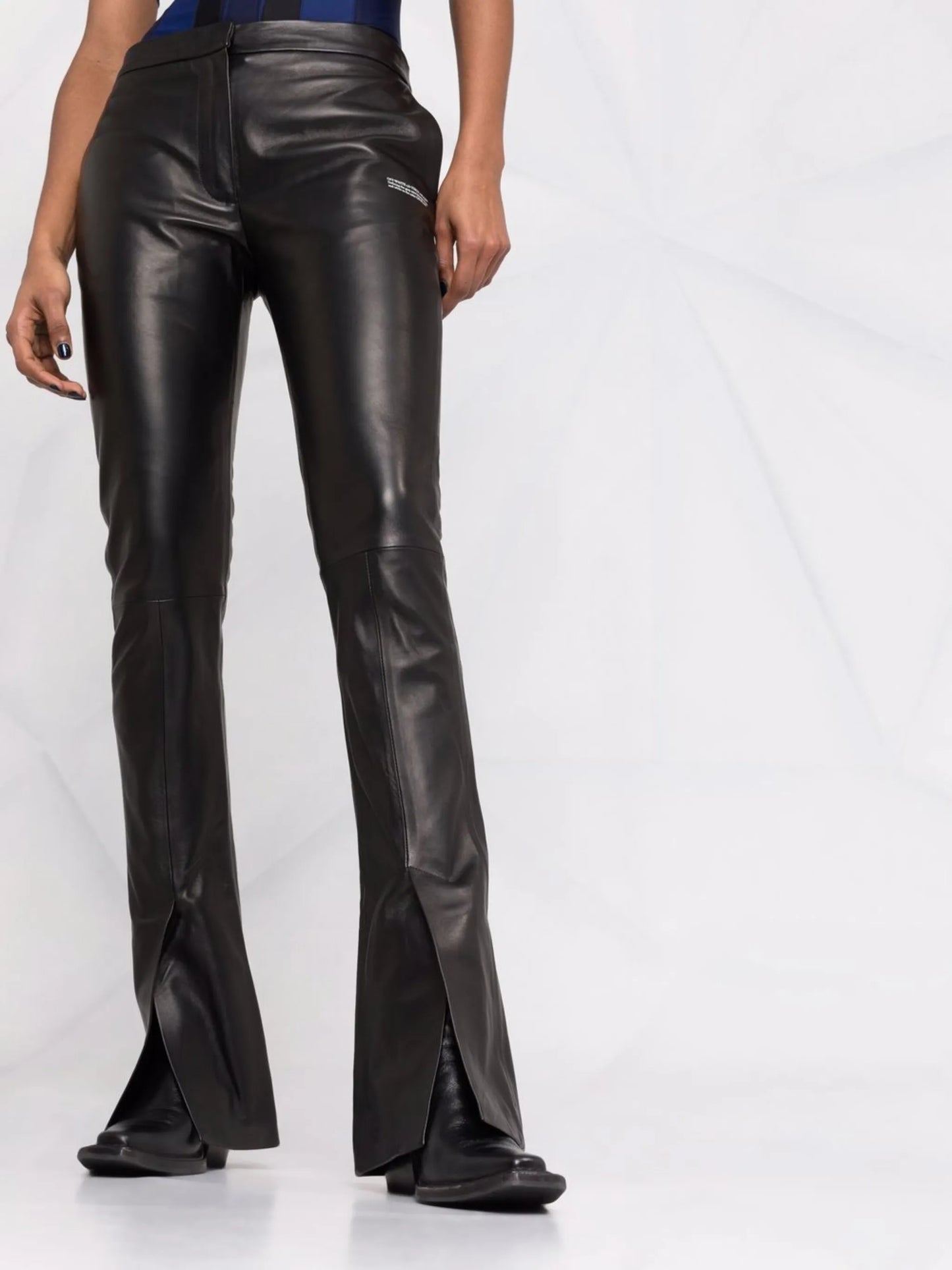 Corporate logo-print leather trousers