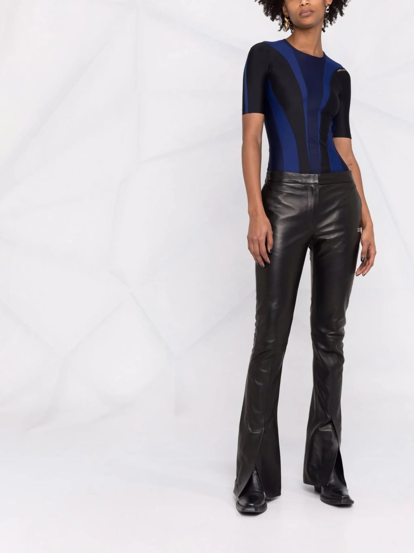 Corporate logo-print leather trousers