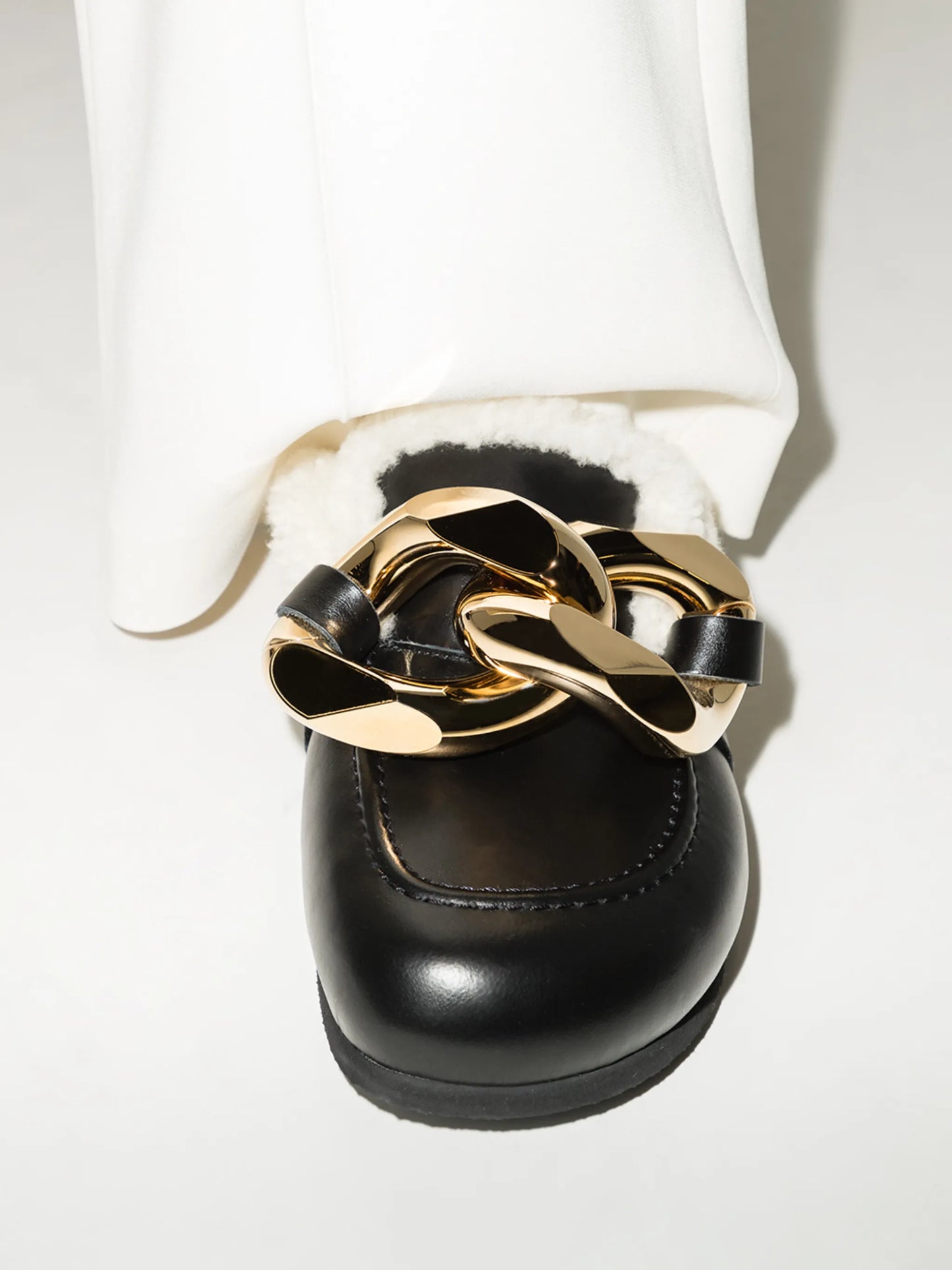 Chain shearling loafer mules
