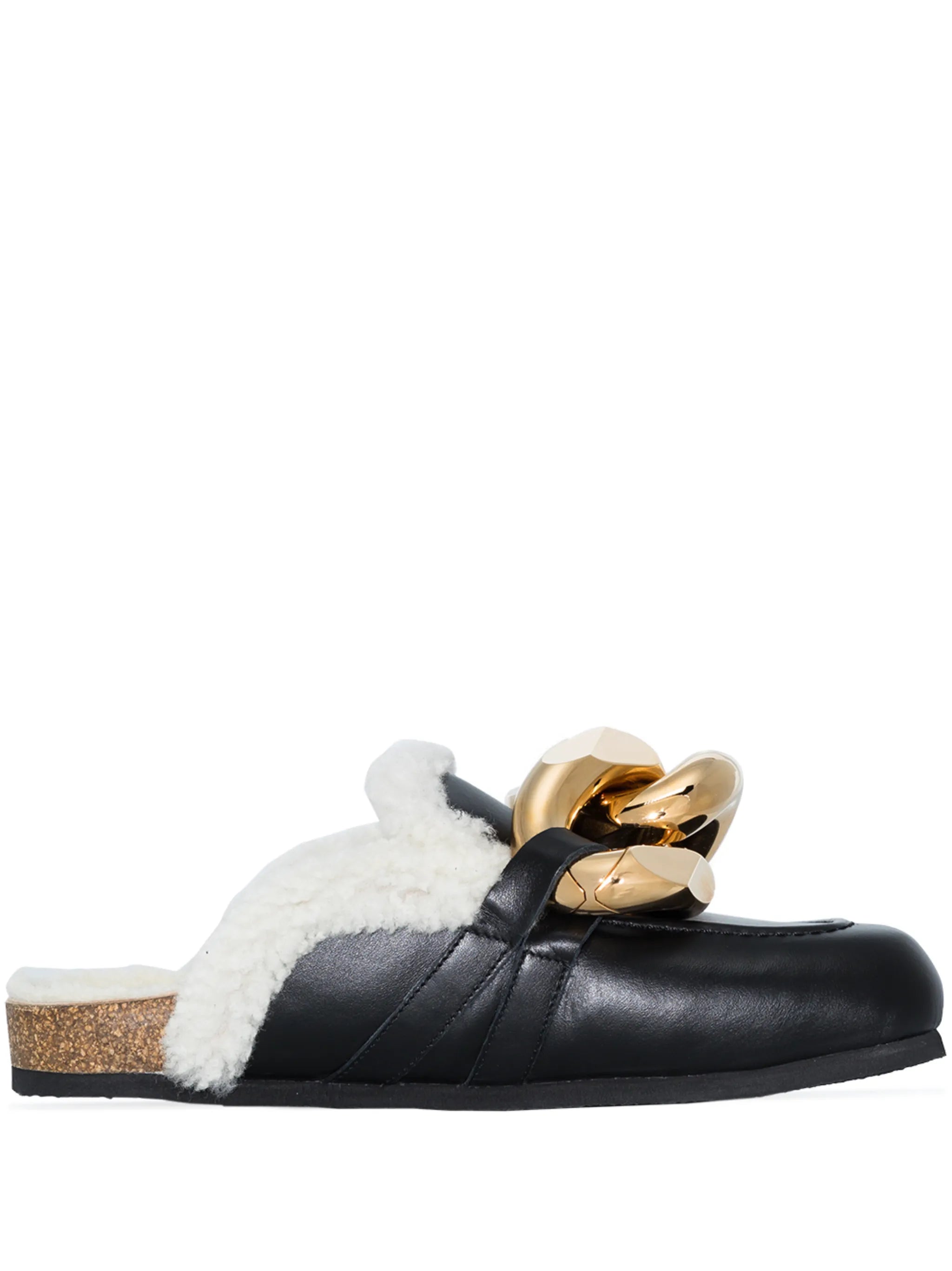 Chain shearling loafer mules