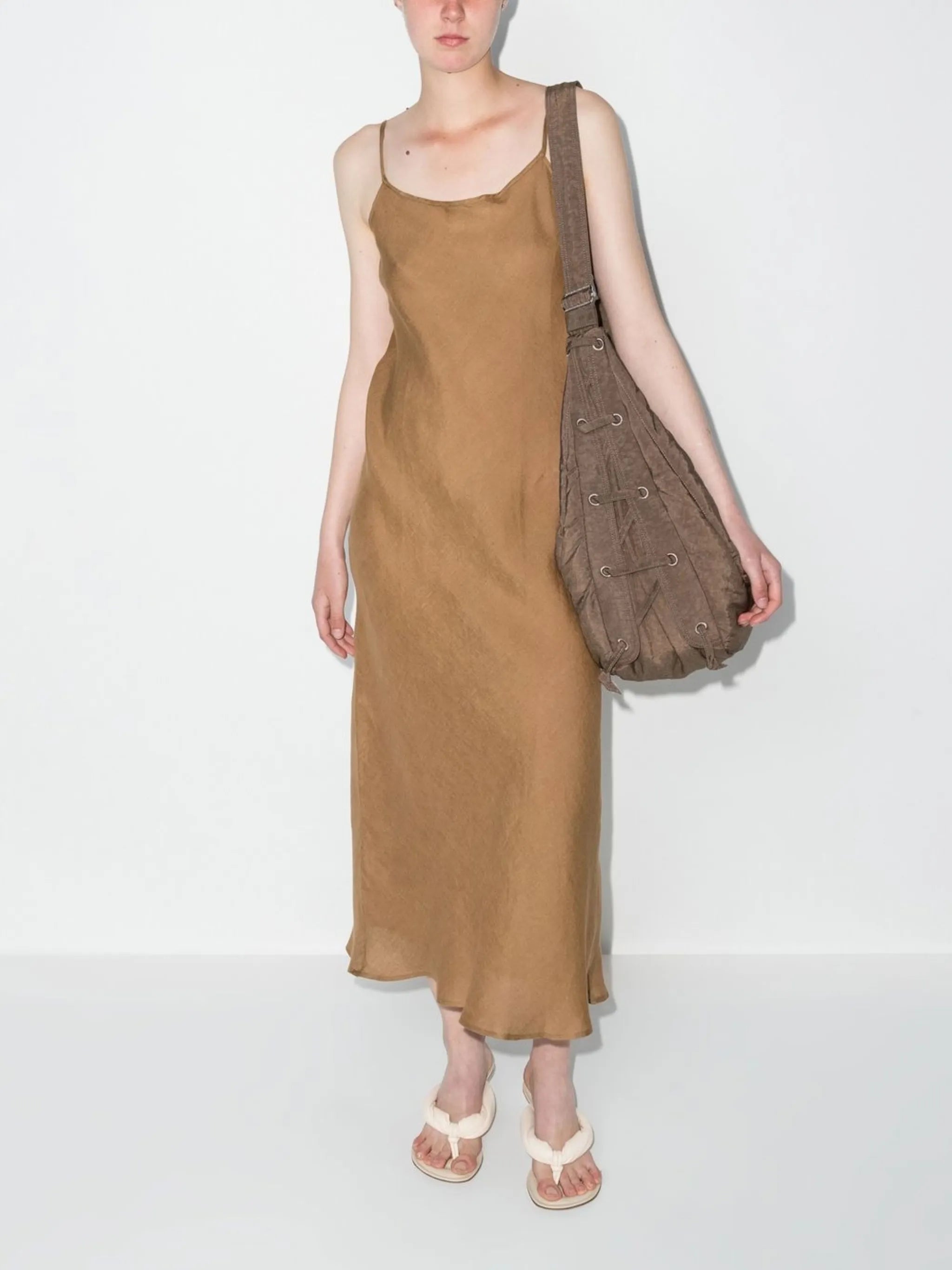 U-neck sleeveless linen midi dress