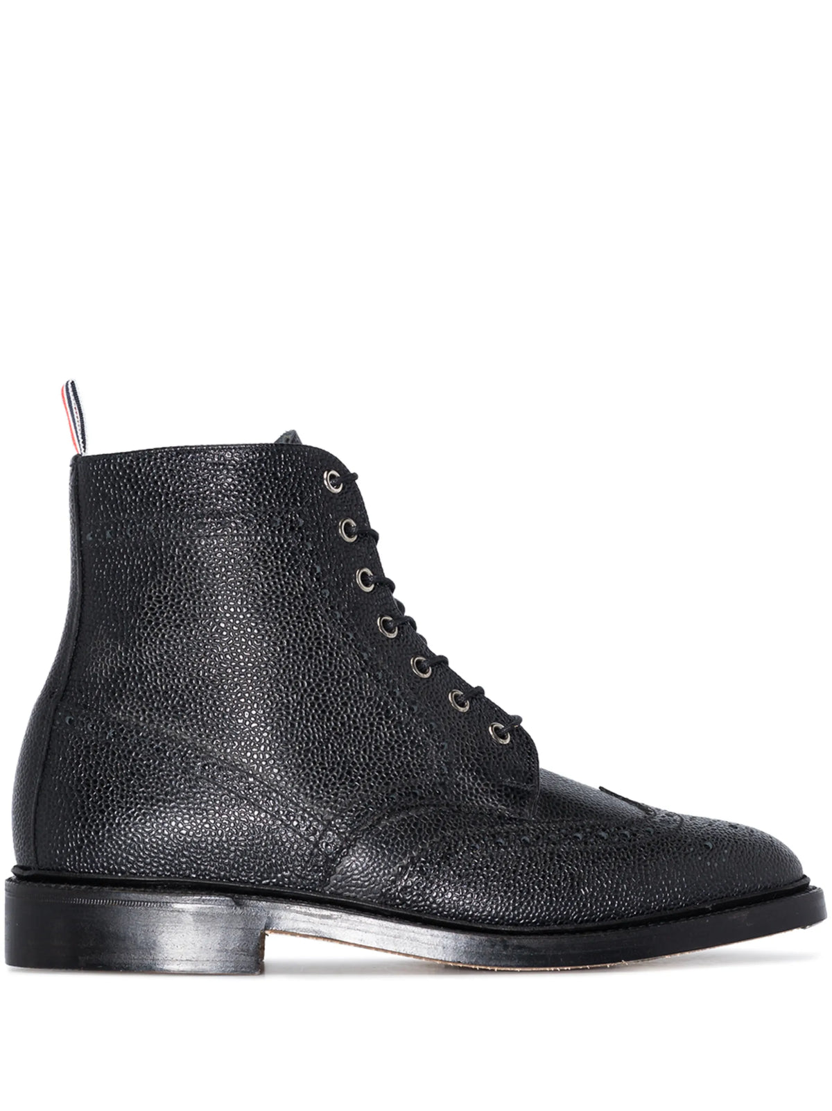 pebble grain leather wingtip boots with metal taps