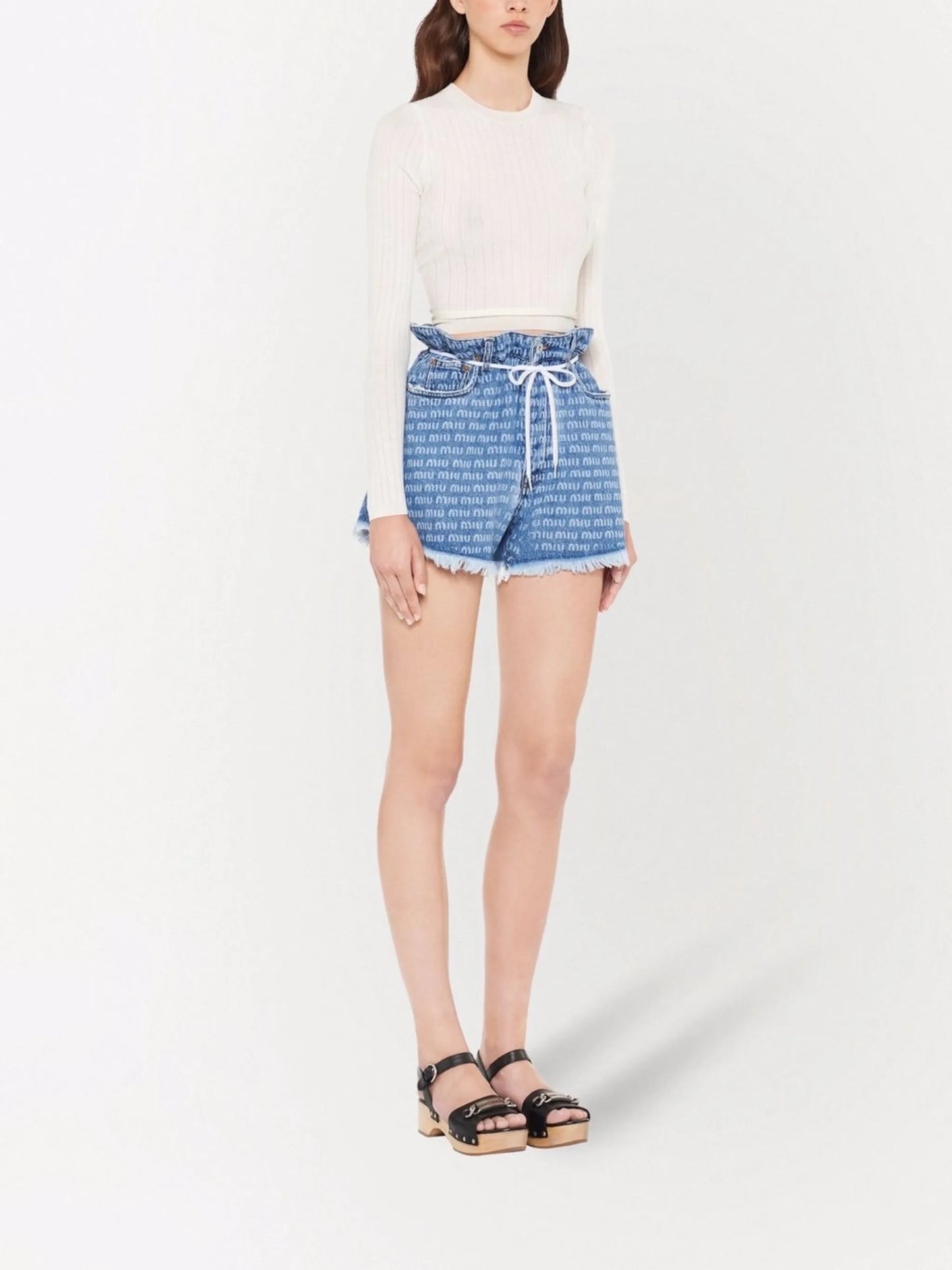 denim logo-print shorts