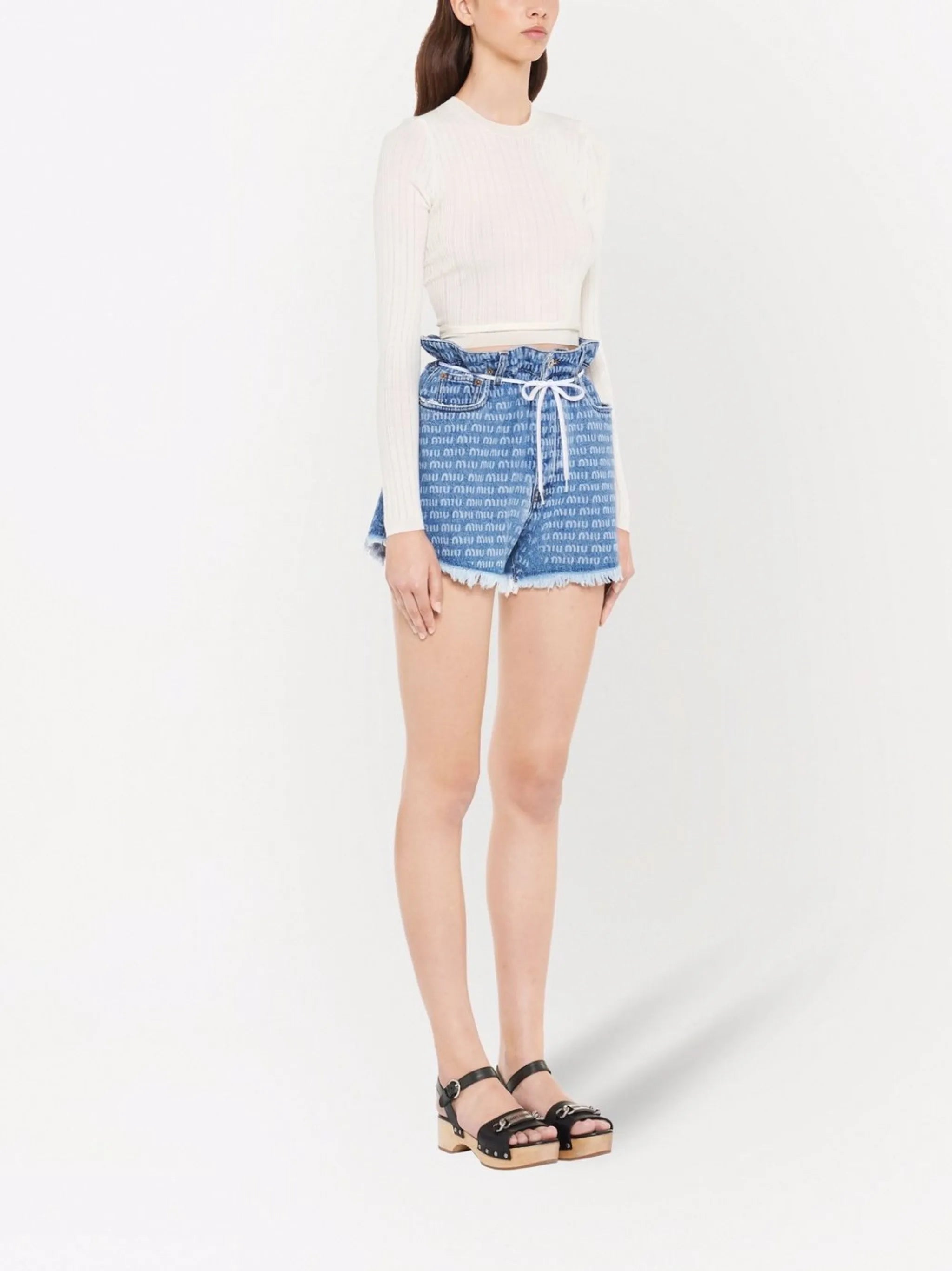 denim logo-print shorts