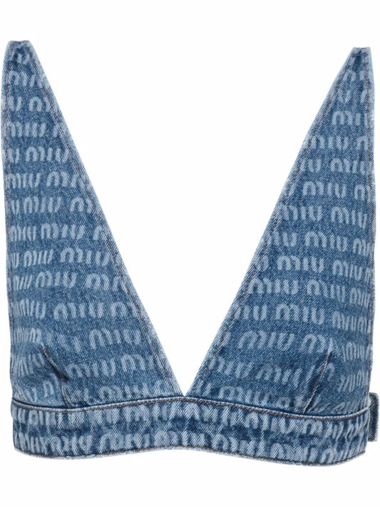 all-over logo denim top