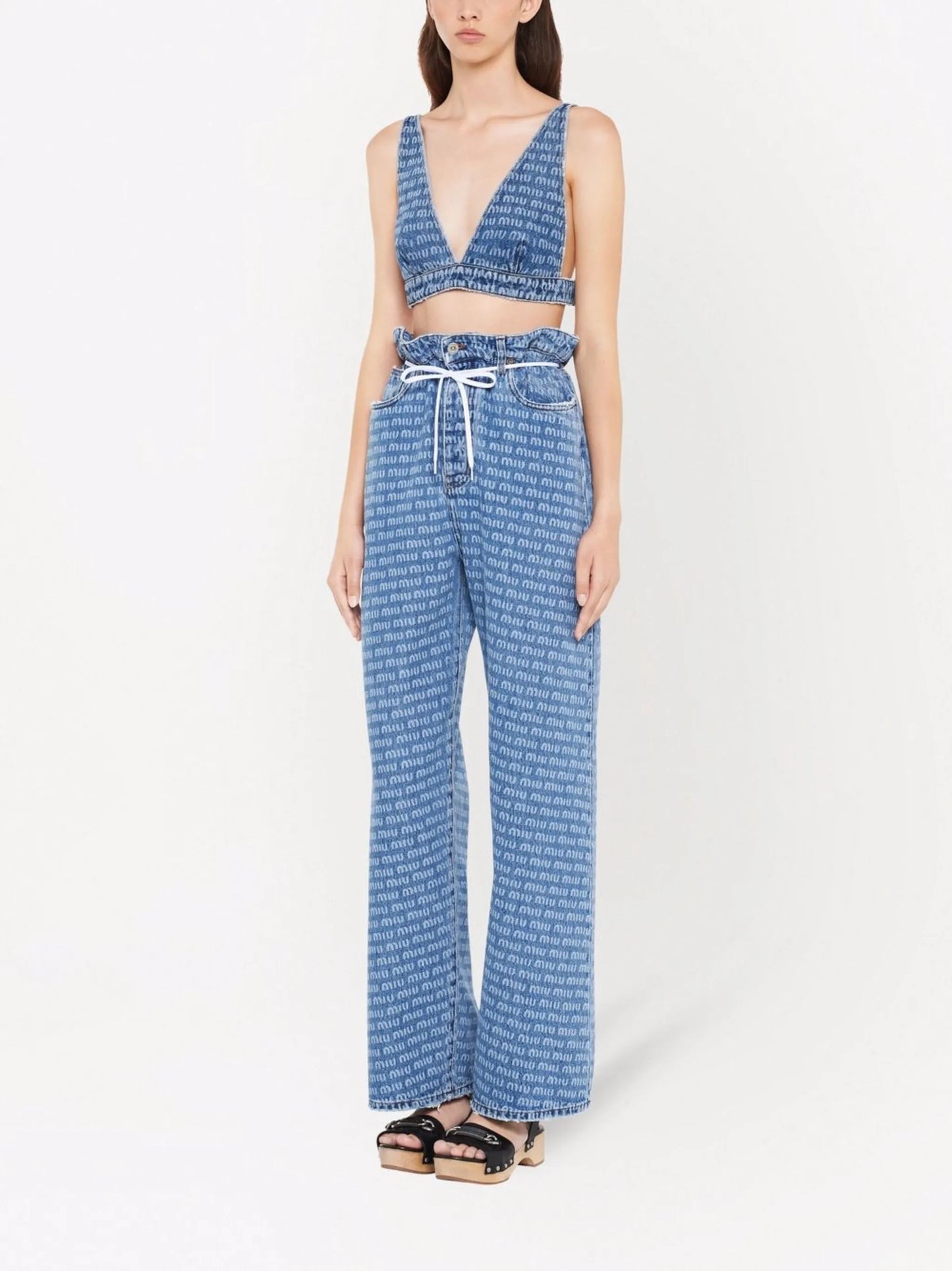 all-over logo denim top