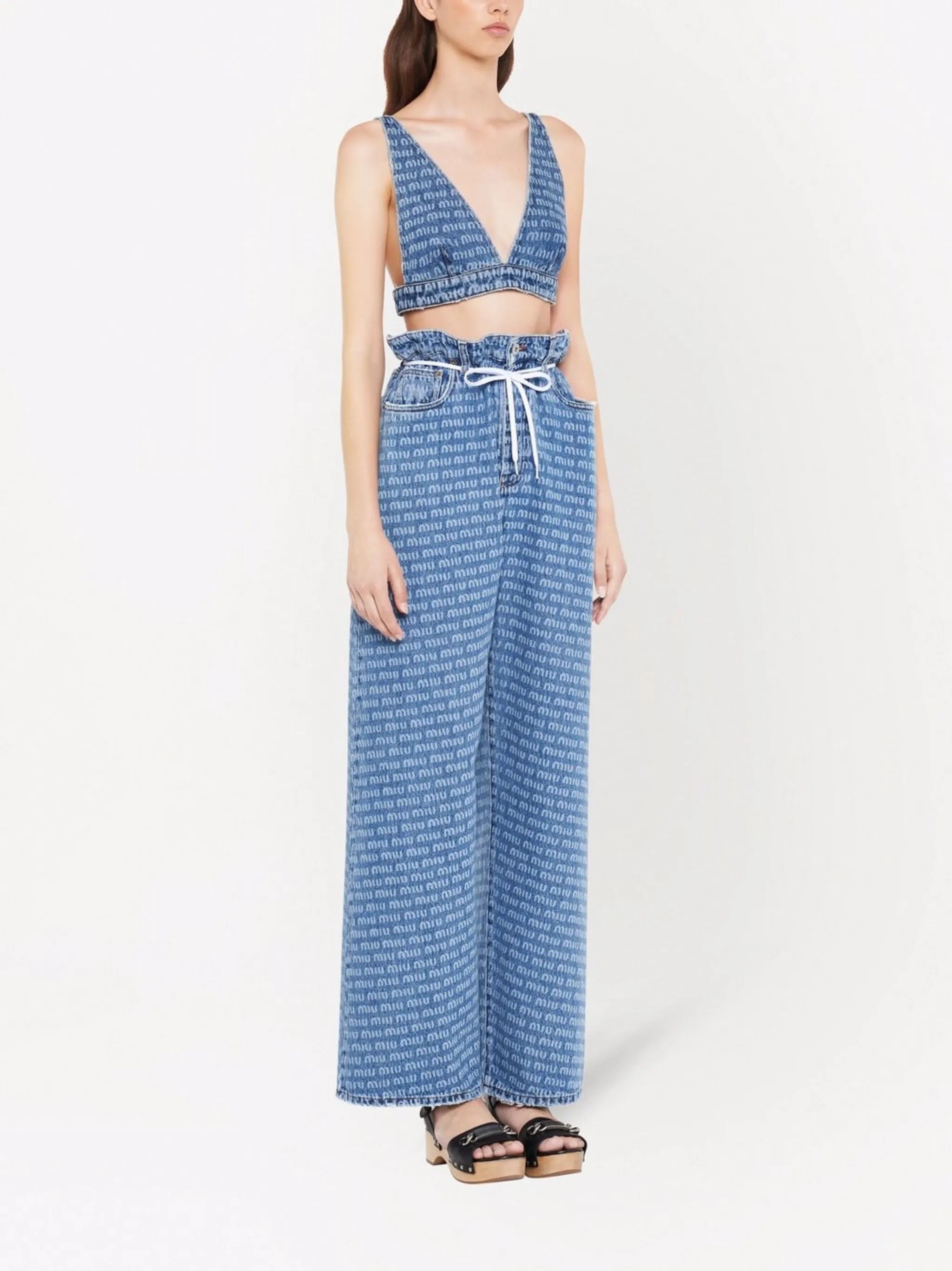 all-over logo denim top