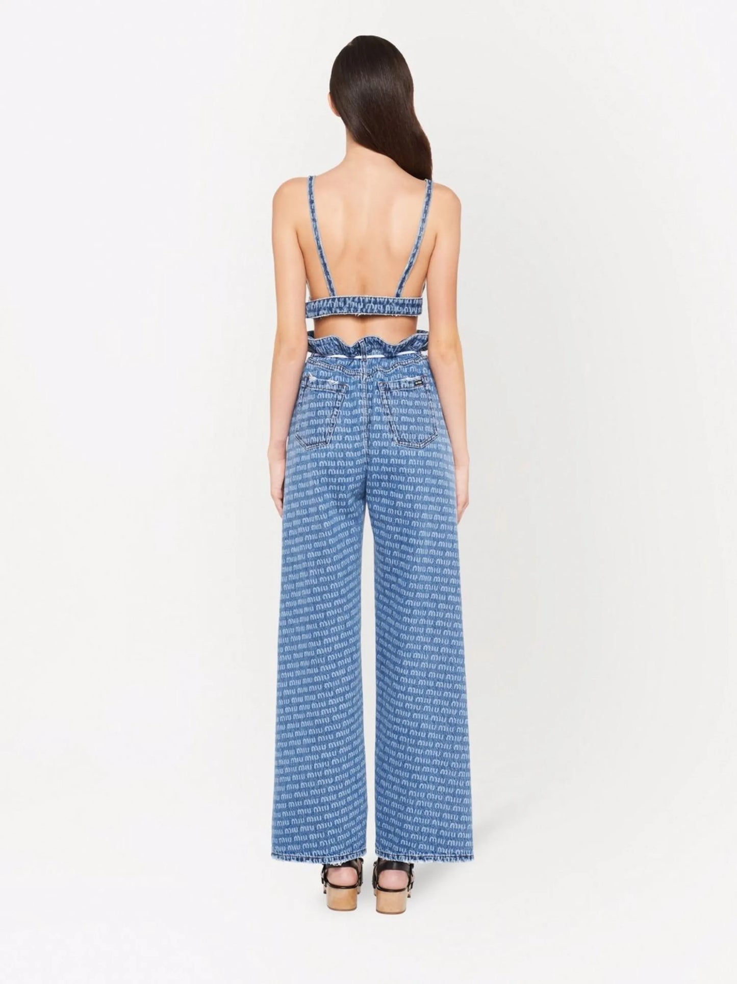 all-over logo denim top