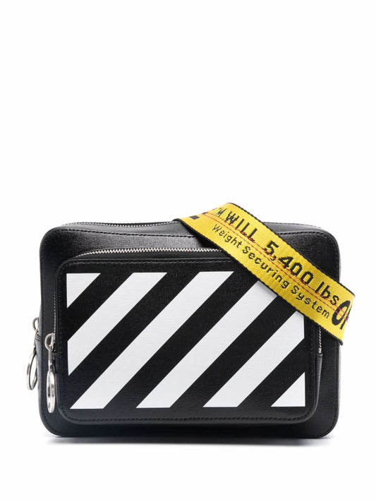 Black Binder Diagonal Stripe Belt Bag