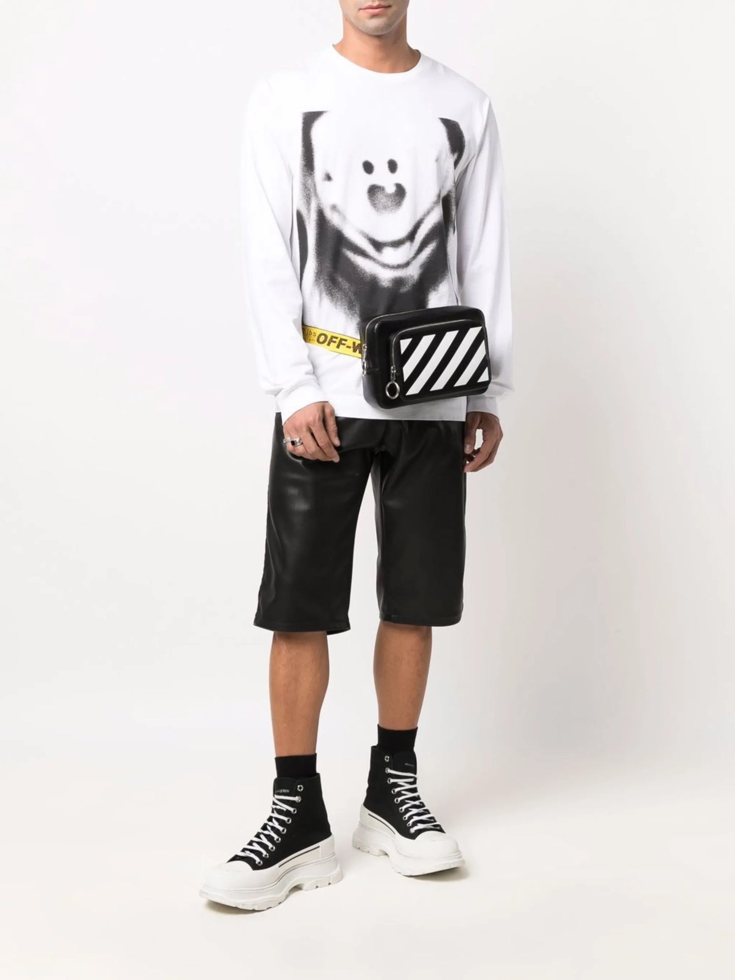 Black Binder Diagonal Stripe Belt Bag