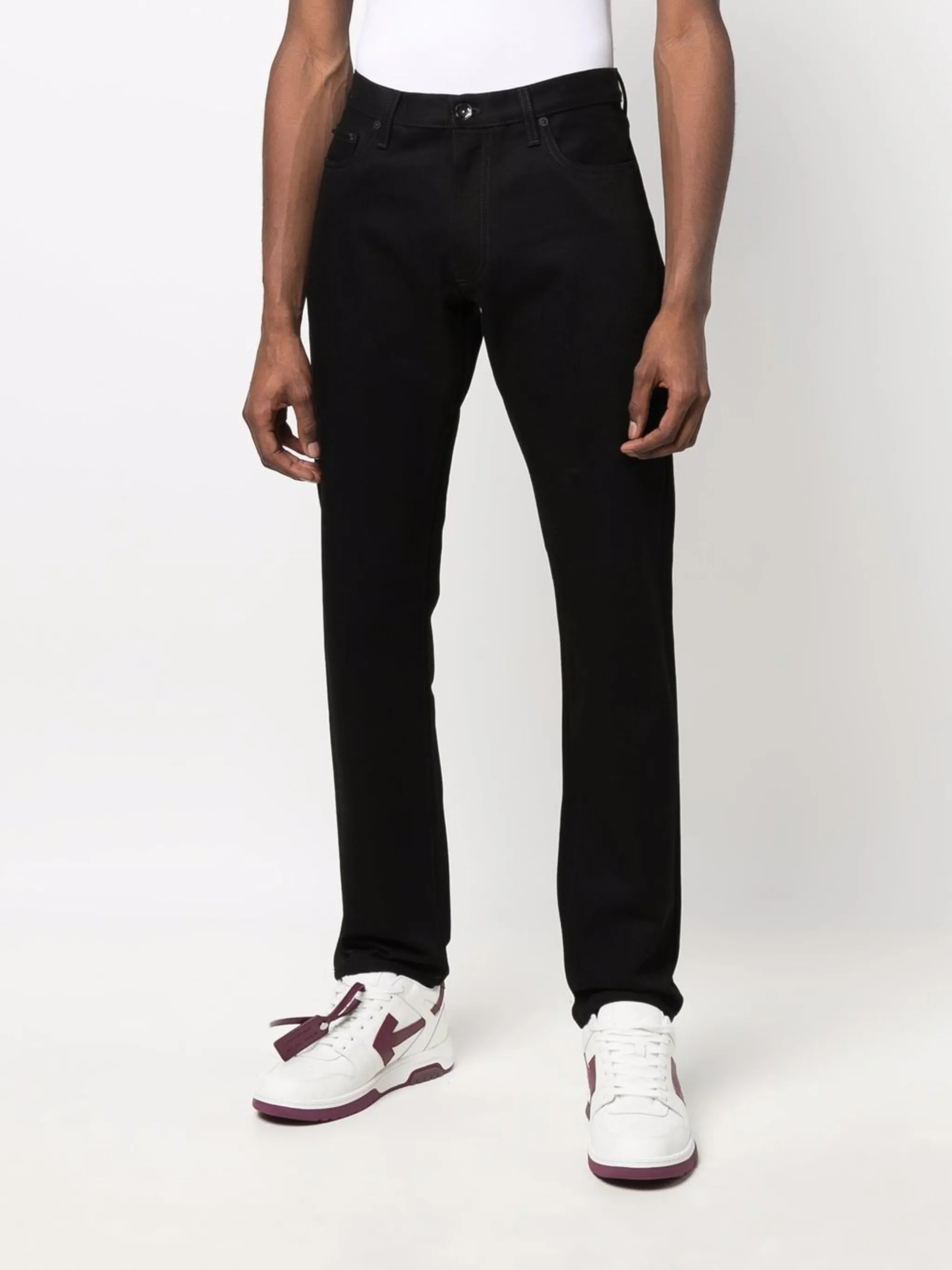 Diag-stripe print slim fit jeans
