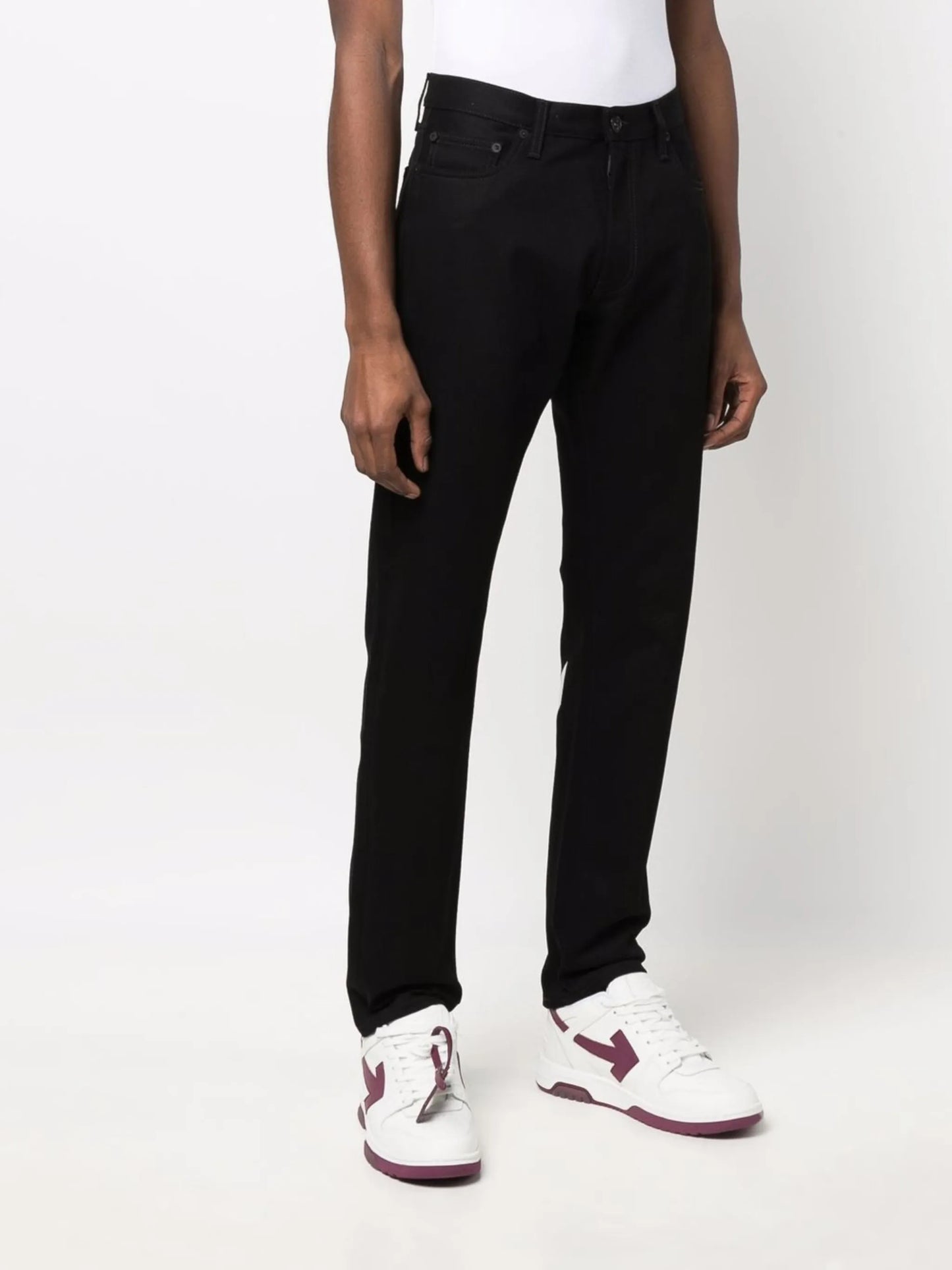 Diag-stripe print slim fit jeans