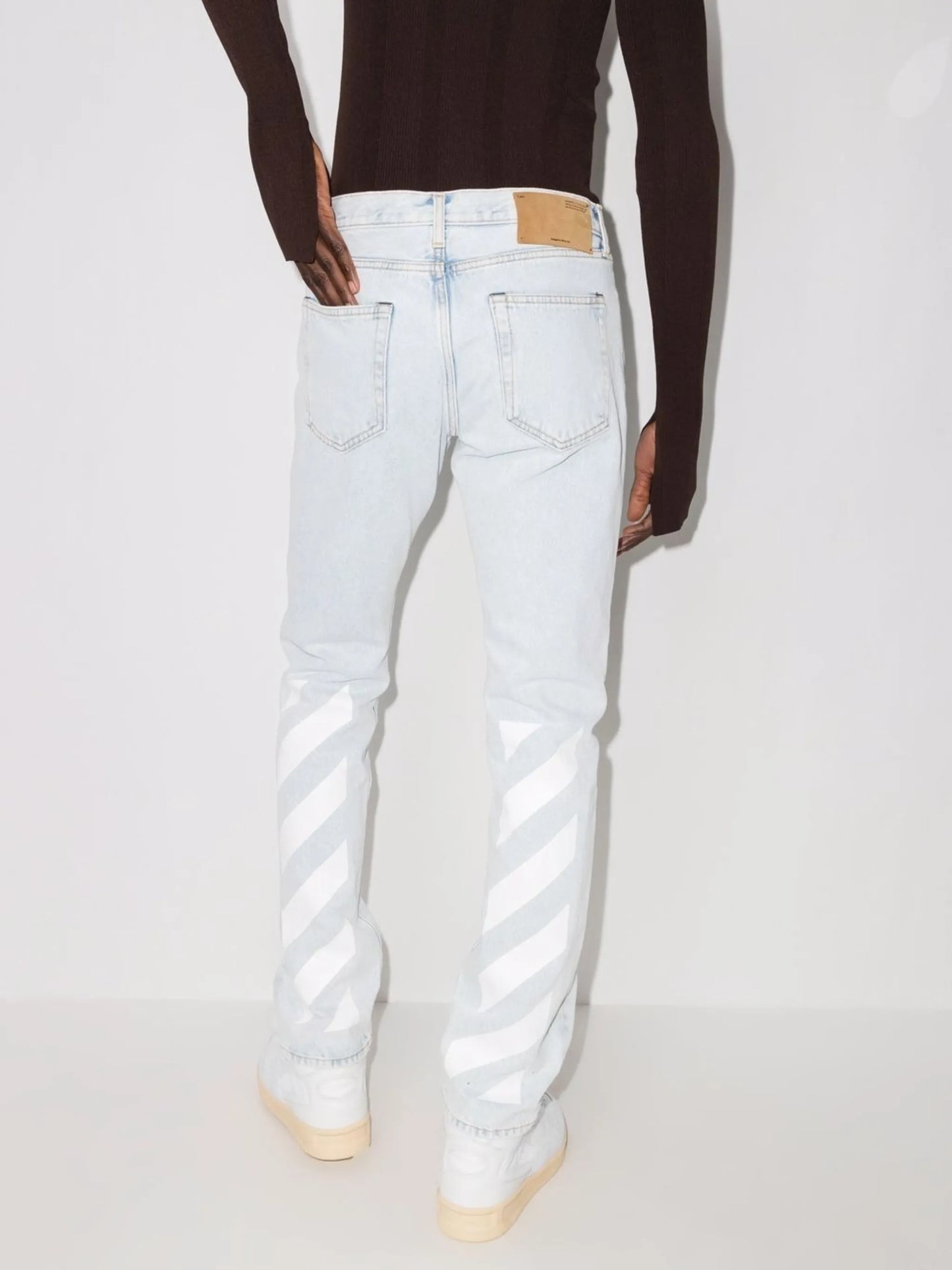 Diag-stripe print slim fit jeans