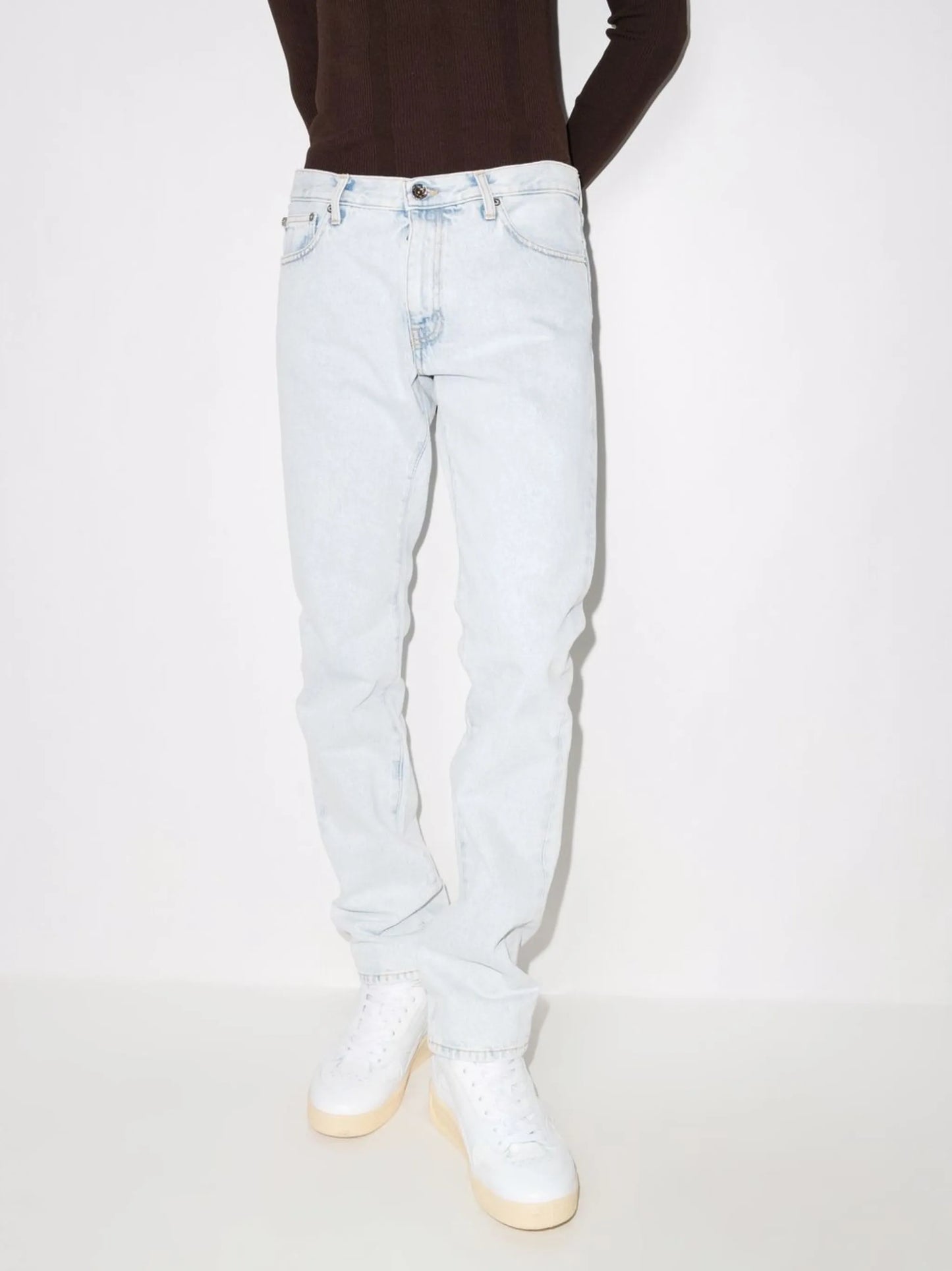 Diag-stripe print slim fit jeans
