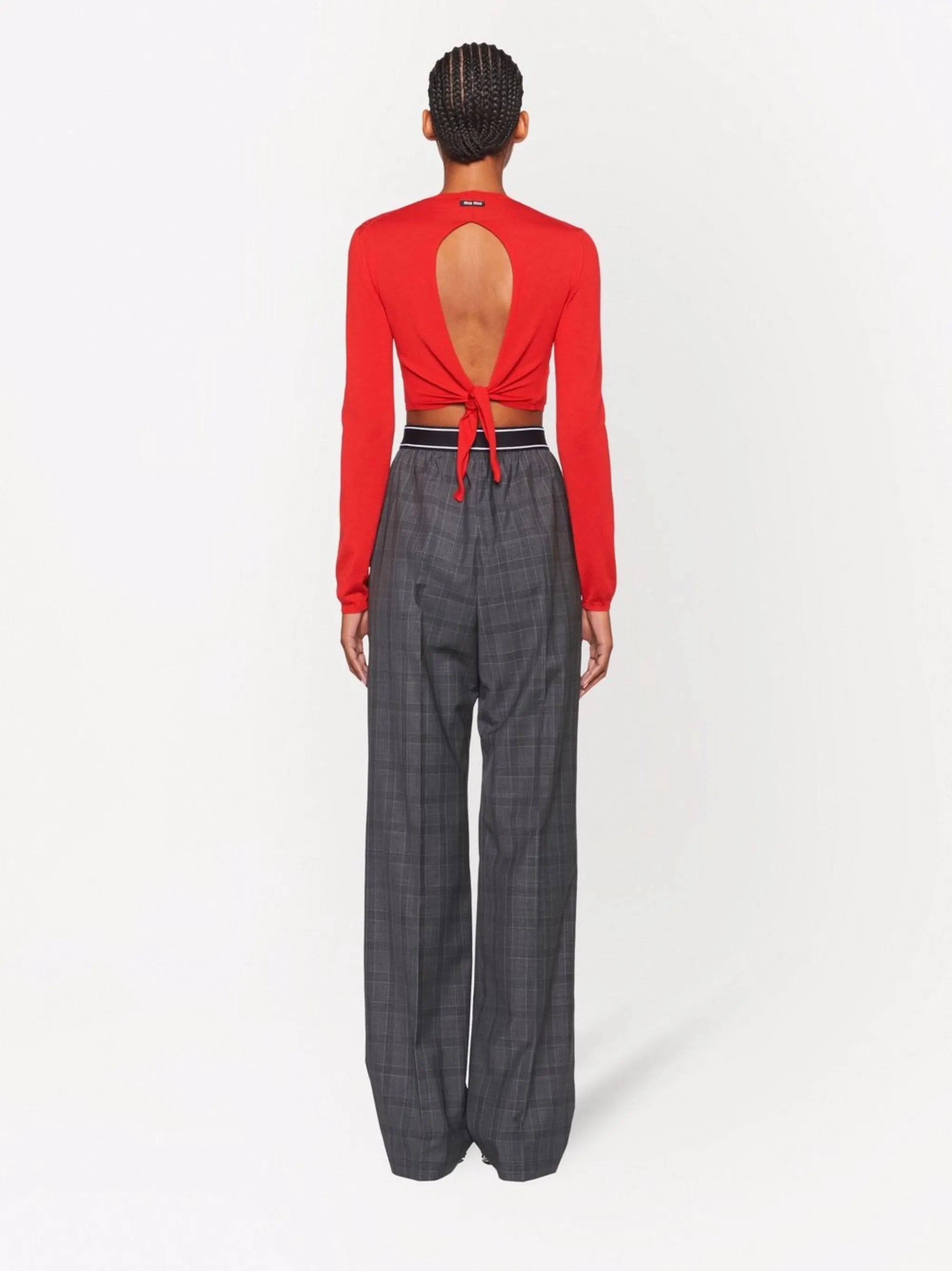 Glen plaid-print straight leg trousers
