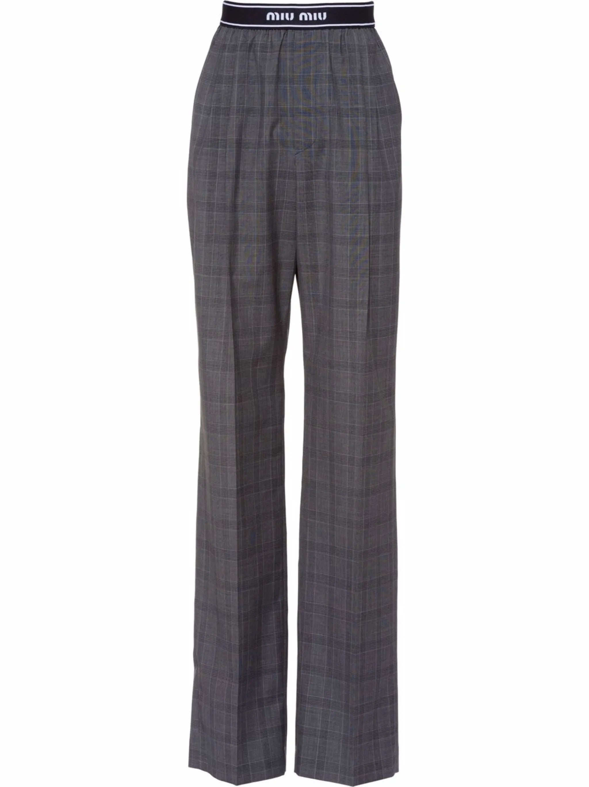 Glen plaid-print straight leg trousers