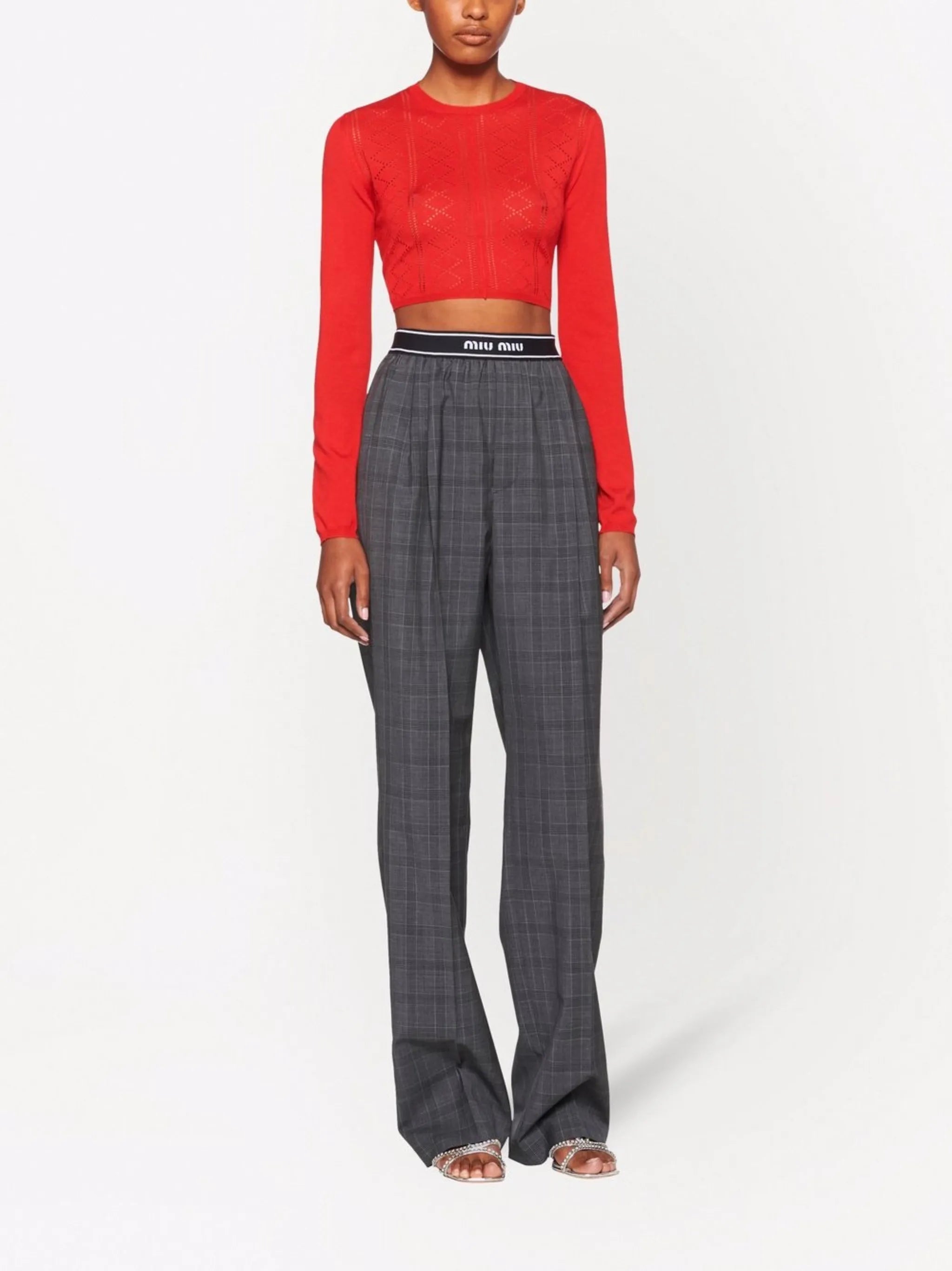 Glen plaid-print straight leg trousers