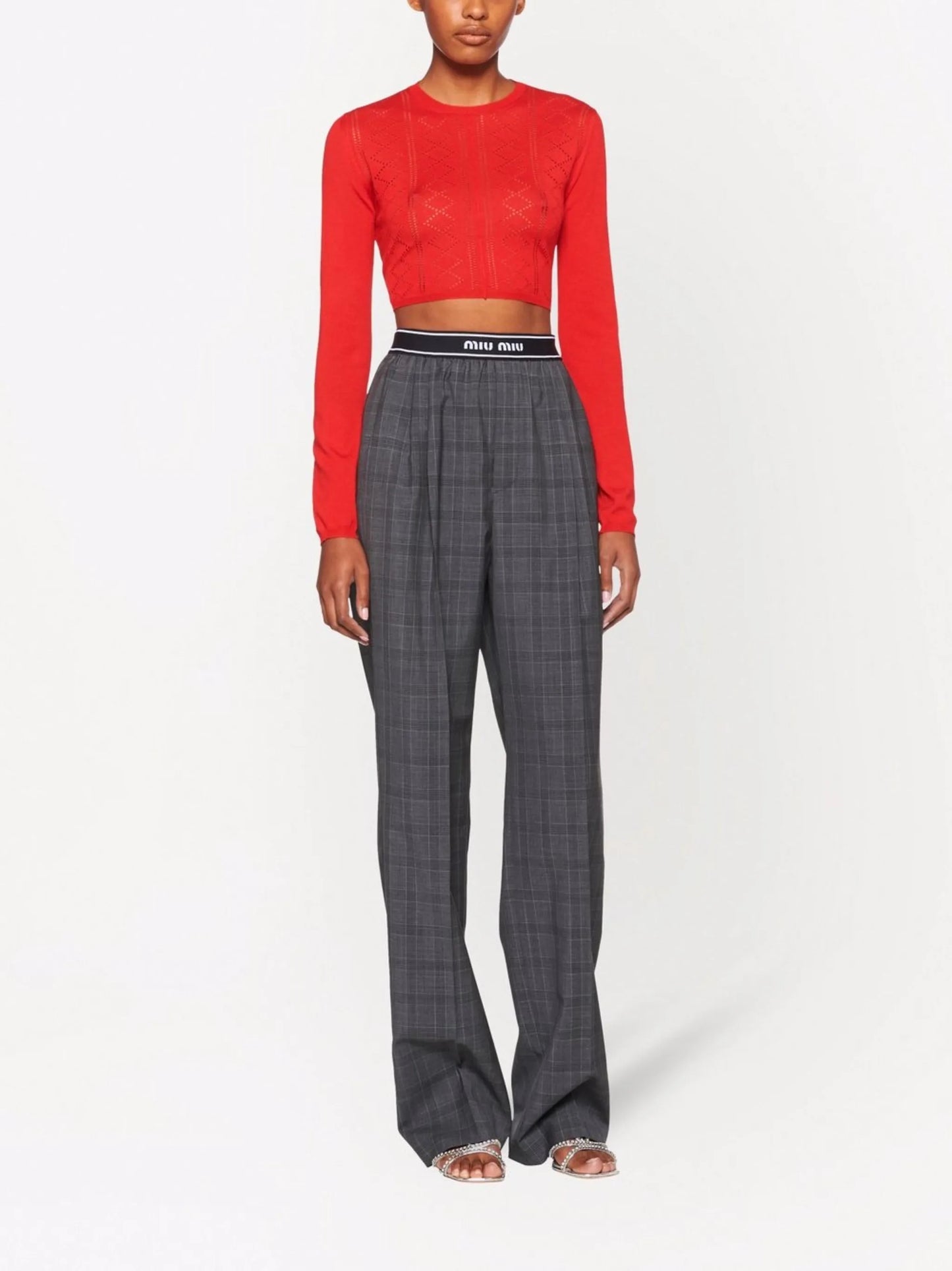 Glen plaid-print straight leg trousers