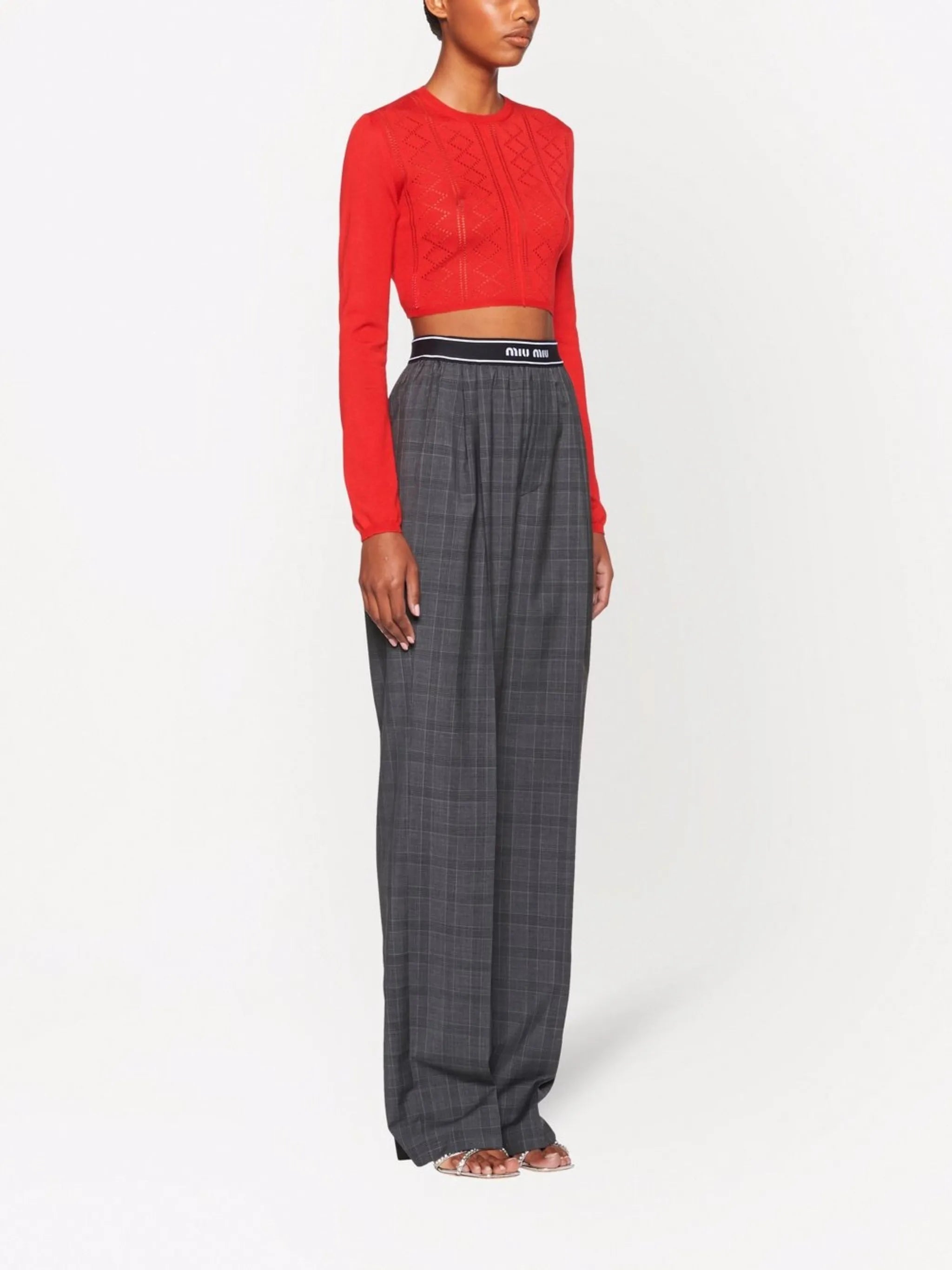 Glen plaid-print straight leg trousers