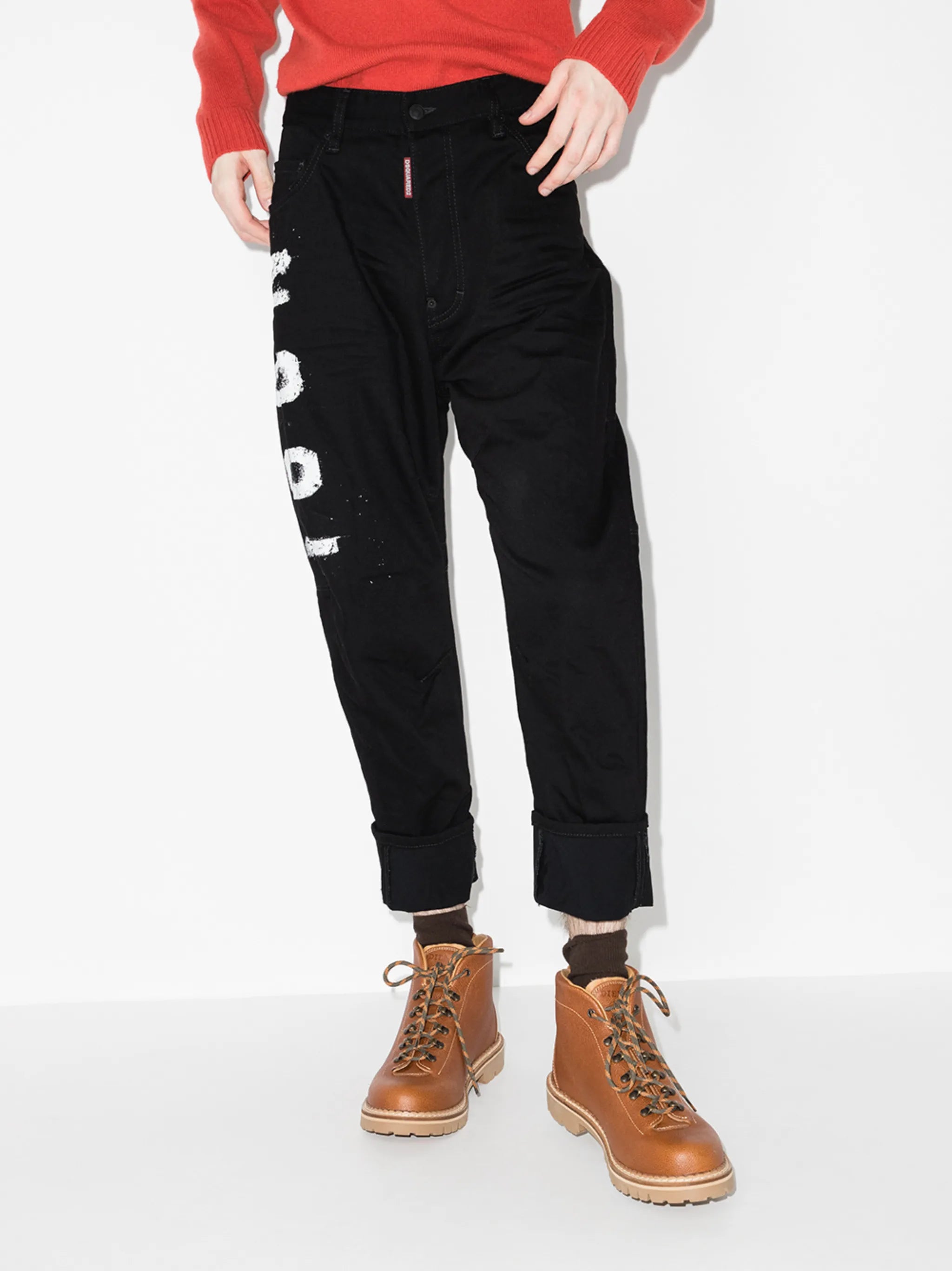 Icon-print tapered jeans