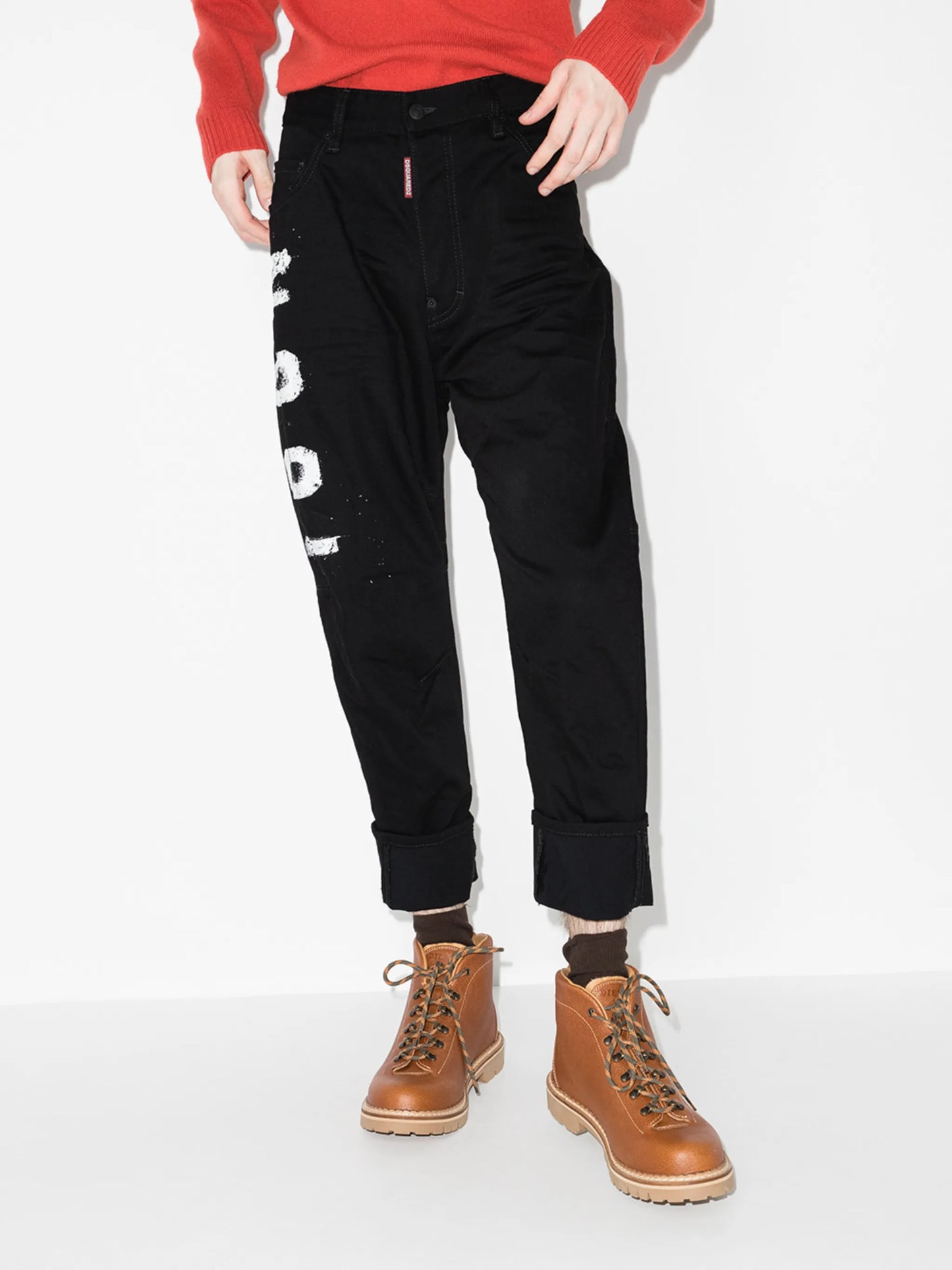 Icon-print tapered jeans