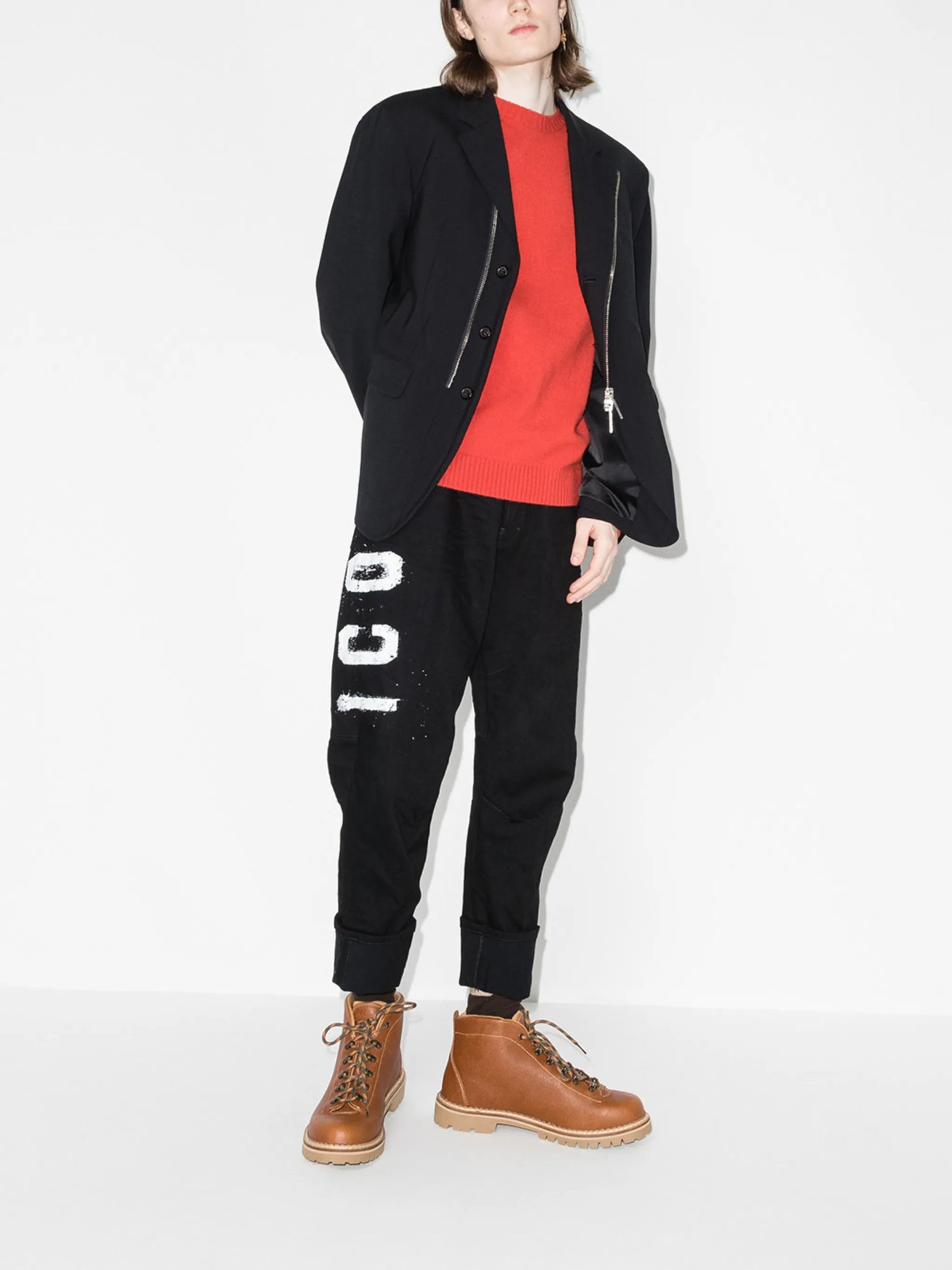 Icon-print tapered jeans