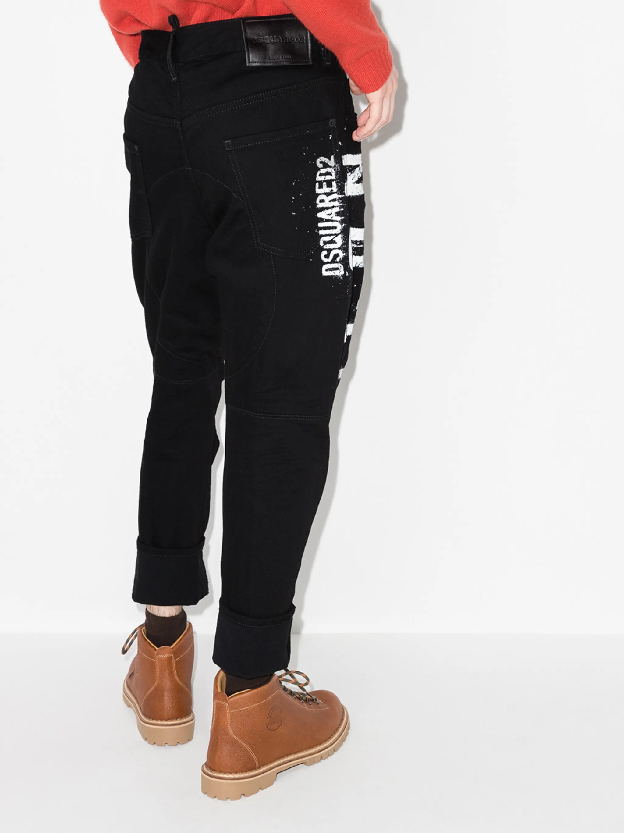 Icon-print tapered jeans