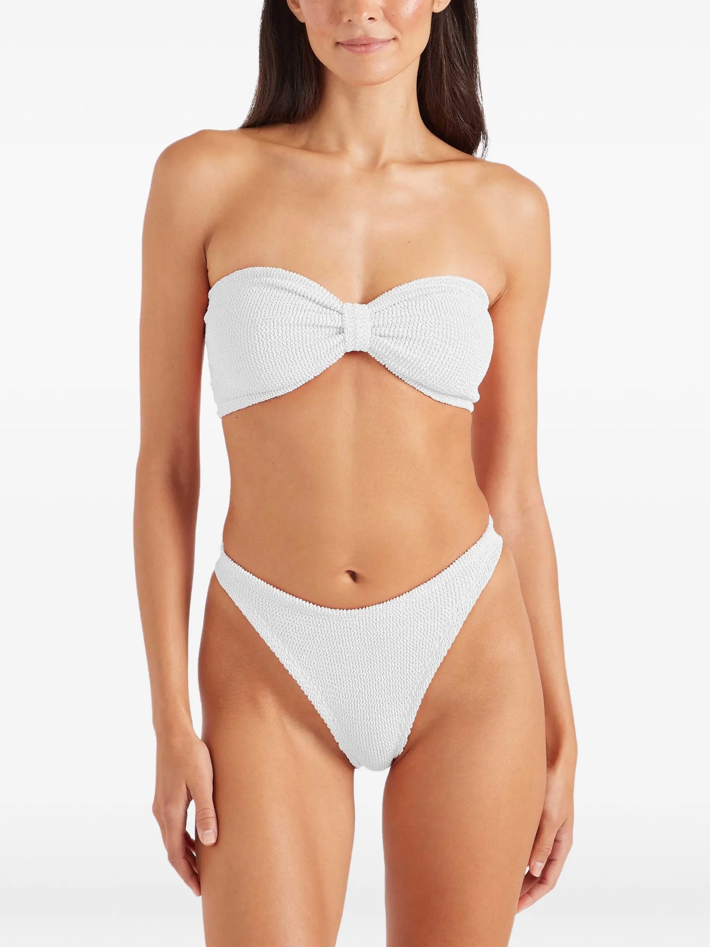 Jean crinkle-effect bandeau bikini set