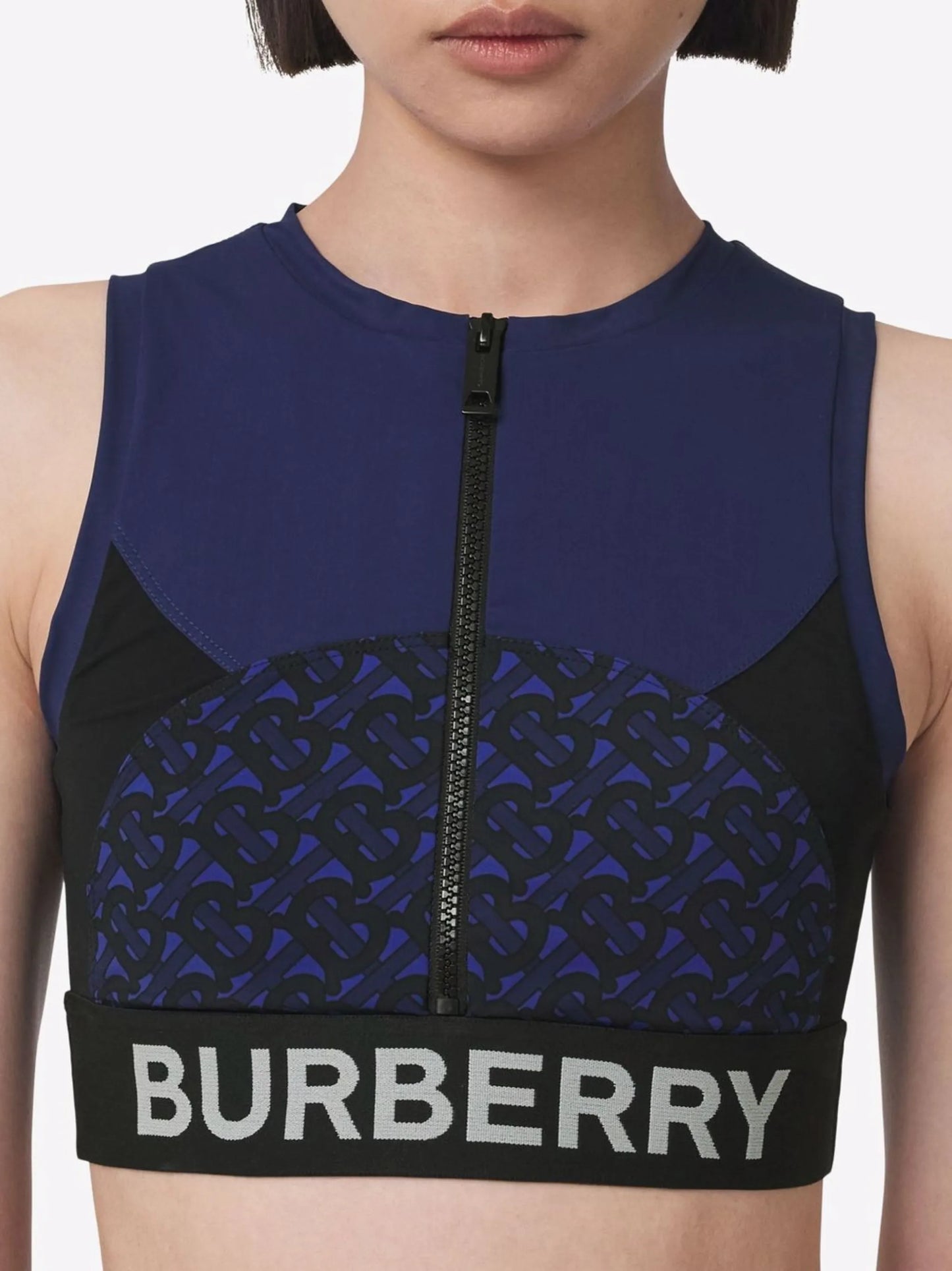 TB monogram-print zip-up cropped top