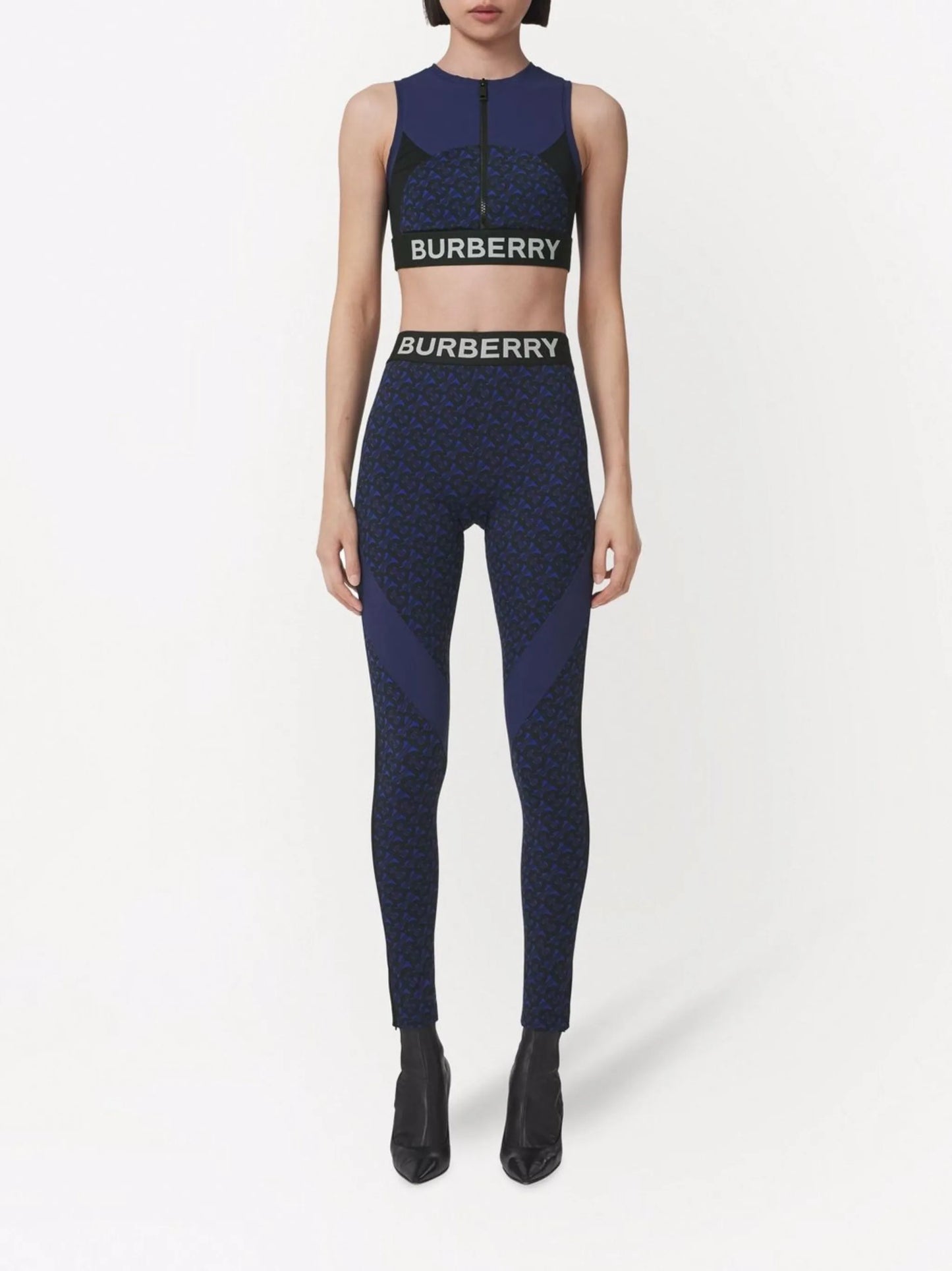 TB monogram-print zip-up cropped top