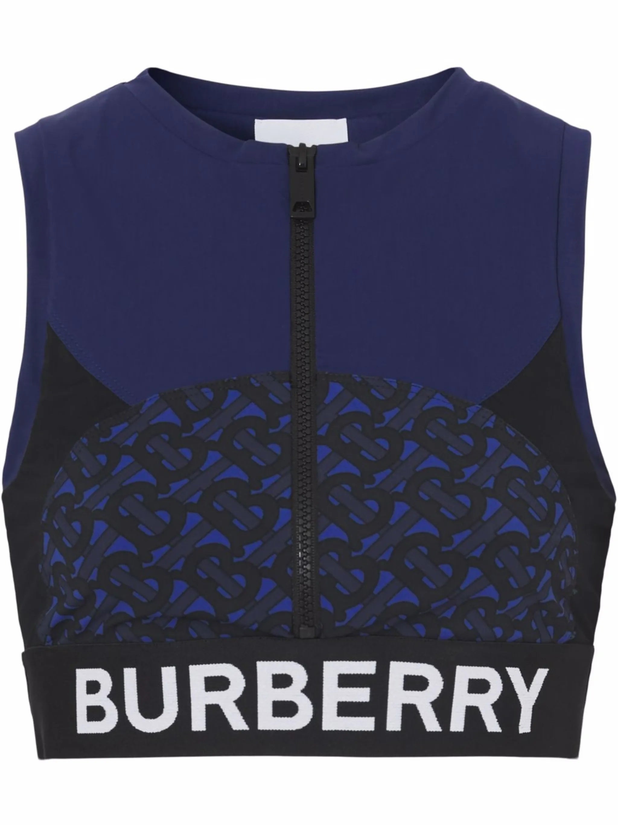 TB monogram-print zip-up cropped top