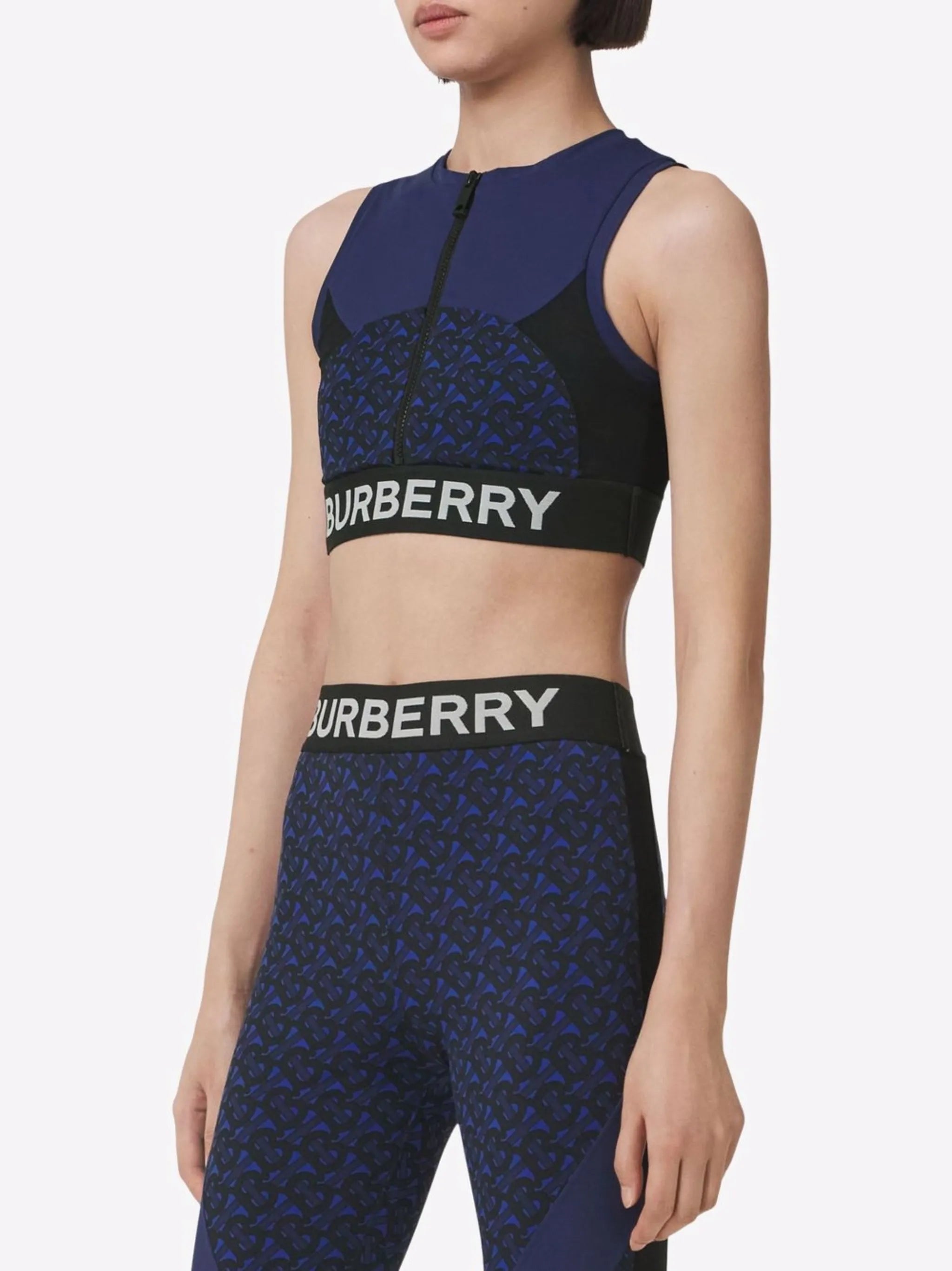 TB monogram-print zip-up cropped top