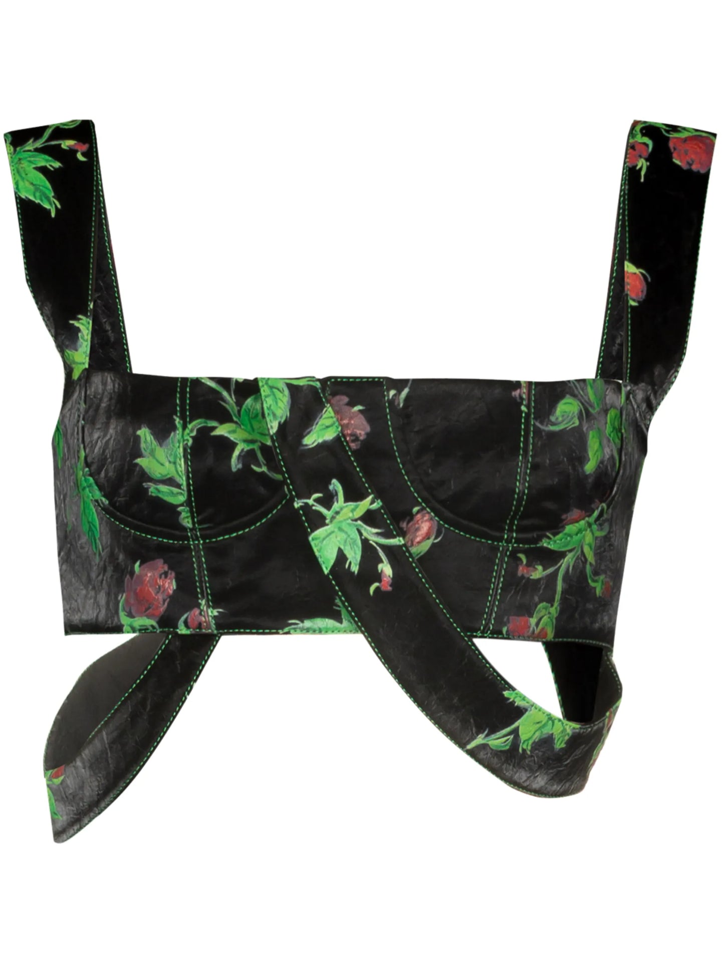 rose-print bustier cropped top