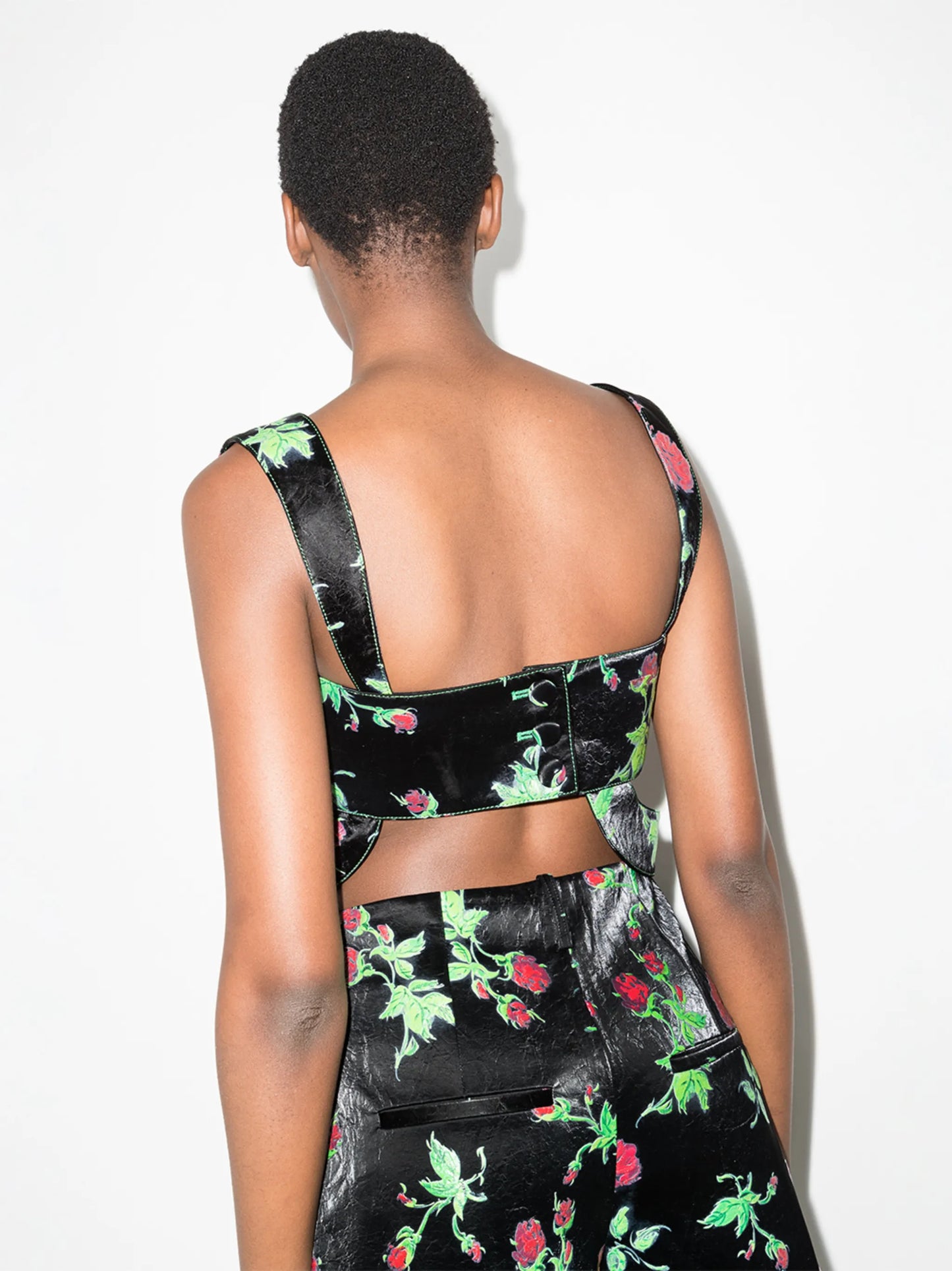 rose-print bustier cropped top