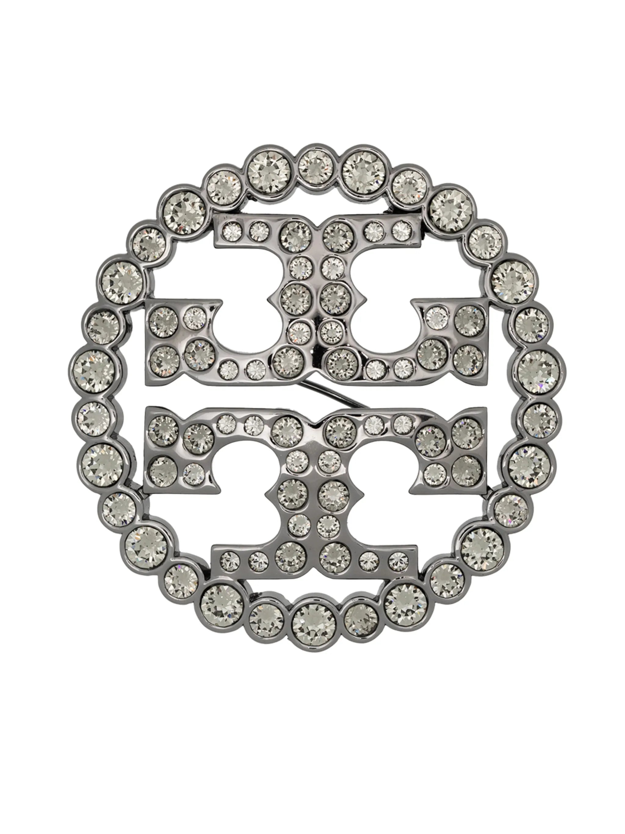 Double T crystal-embellished brooch