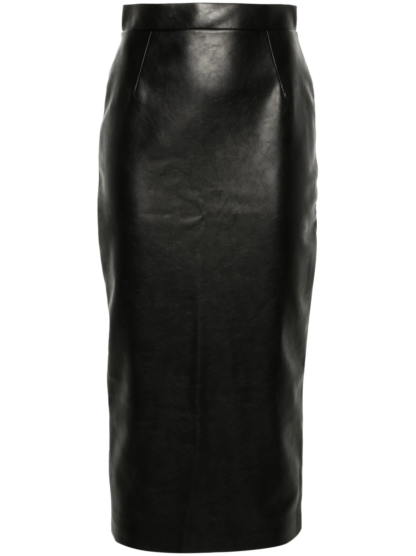 high-waisted midi pencil skirt