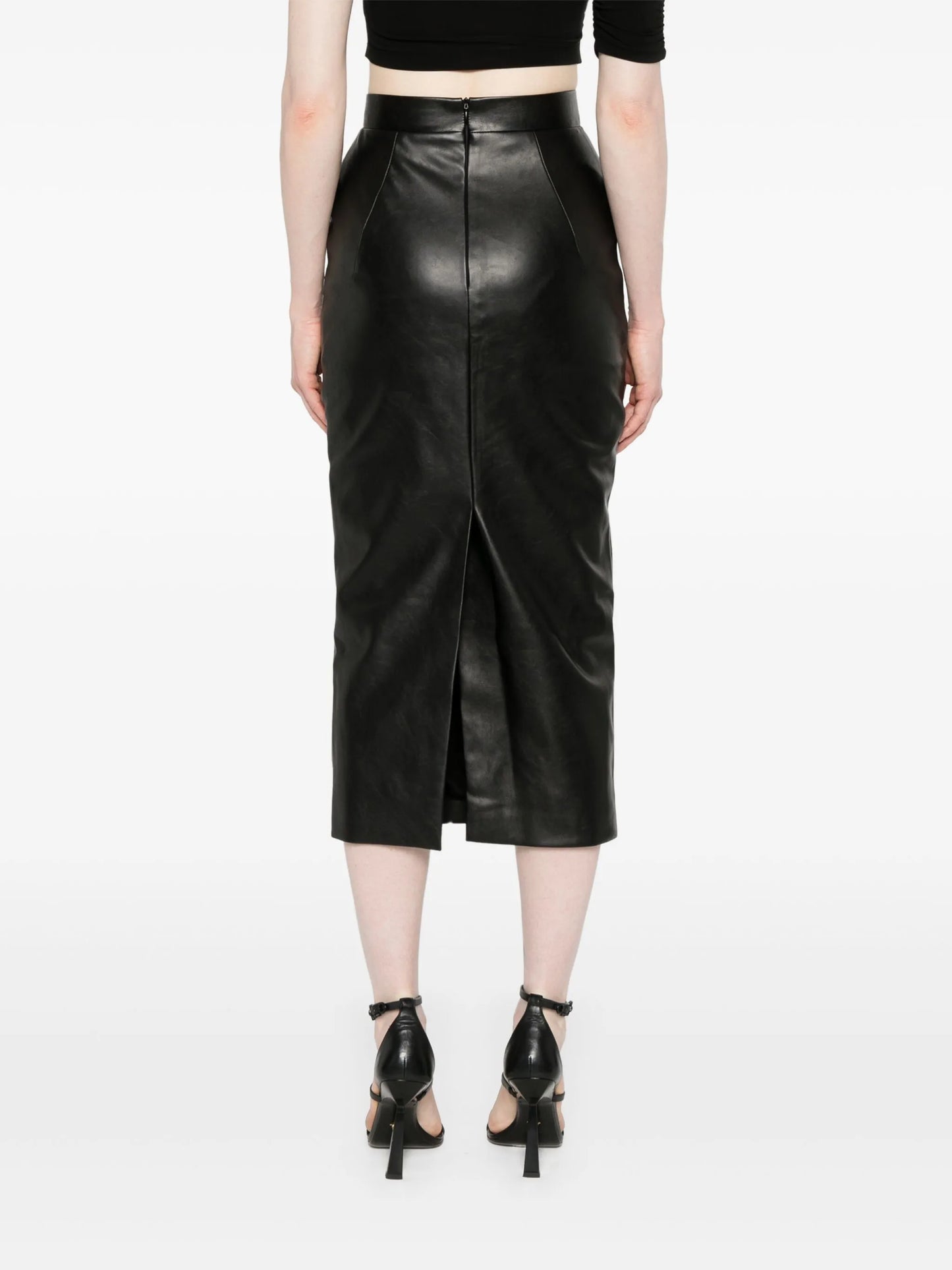 high-waisted midi pencil skirt