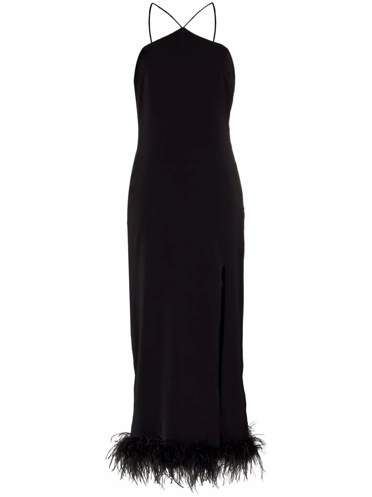 Cadillac feather-trim midi dress