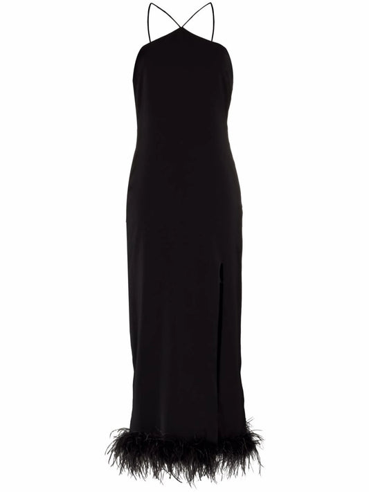 Cadillac feather-trim midi dress