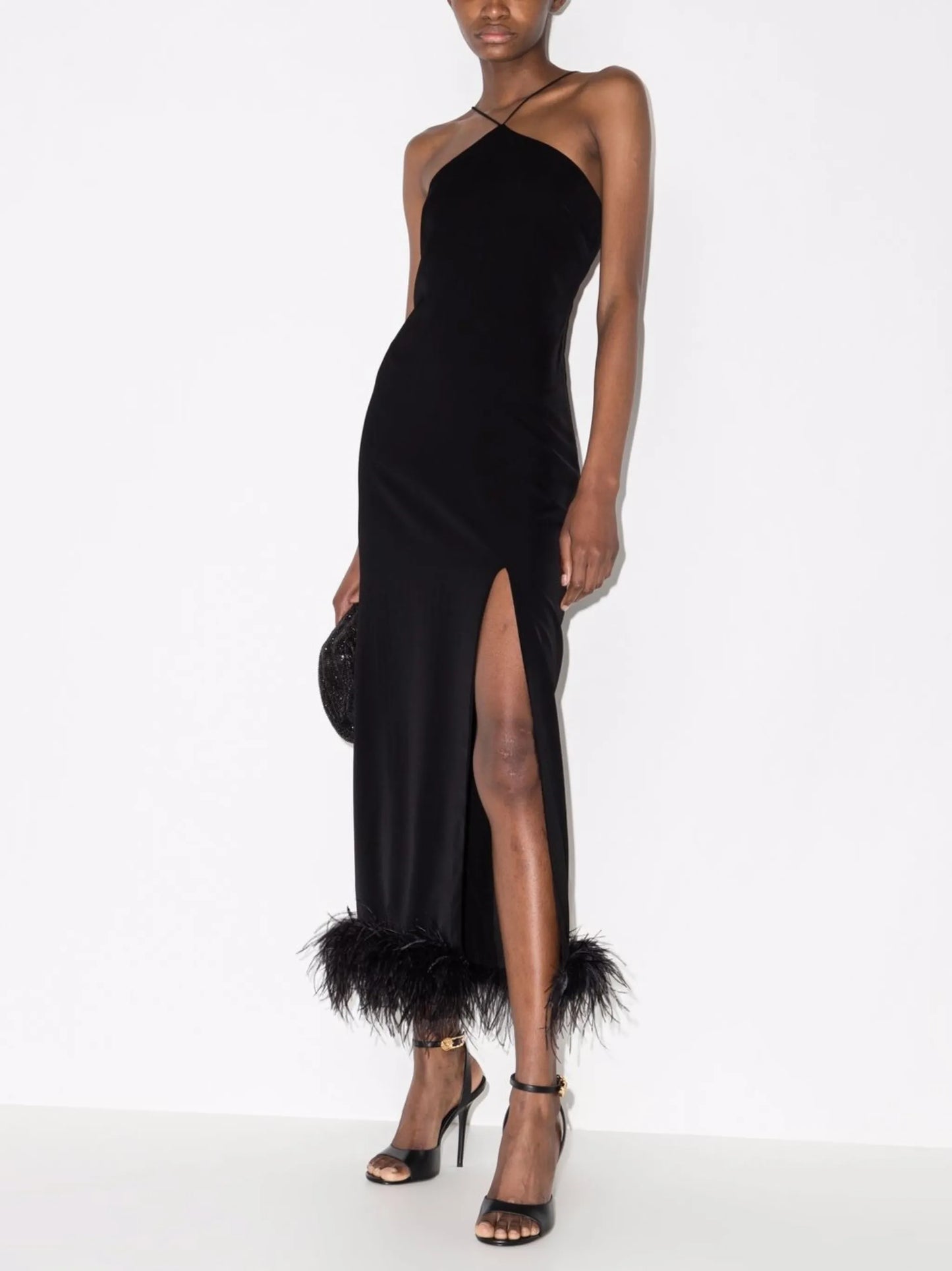 Cadillac feather-trim midi dress
