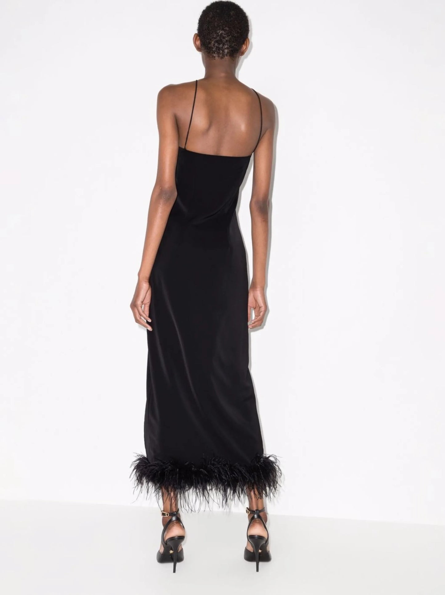 Cadillac feather-trim midi dress