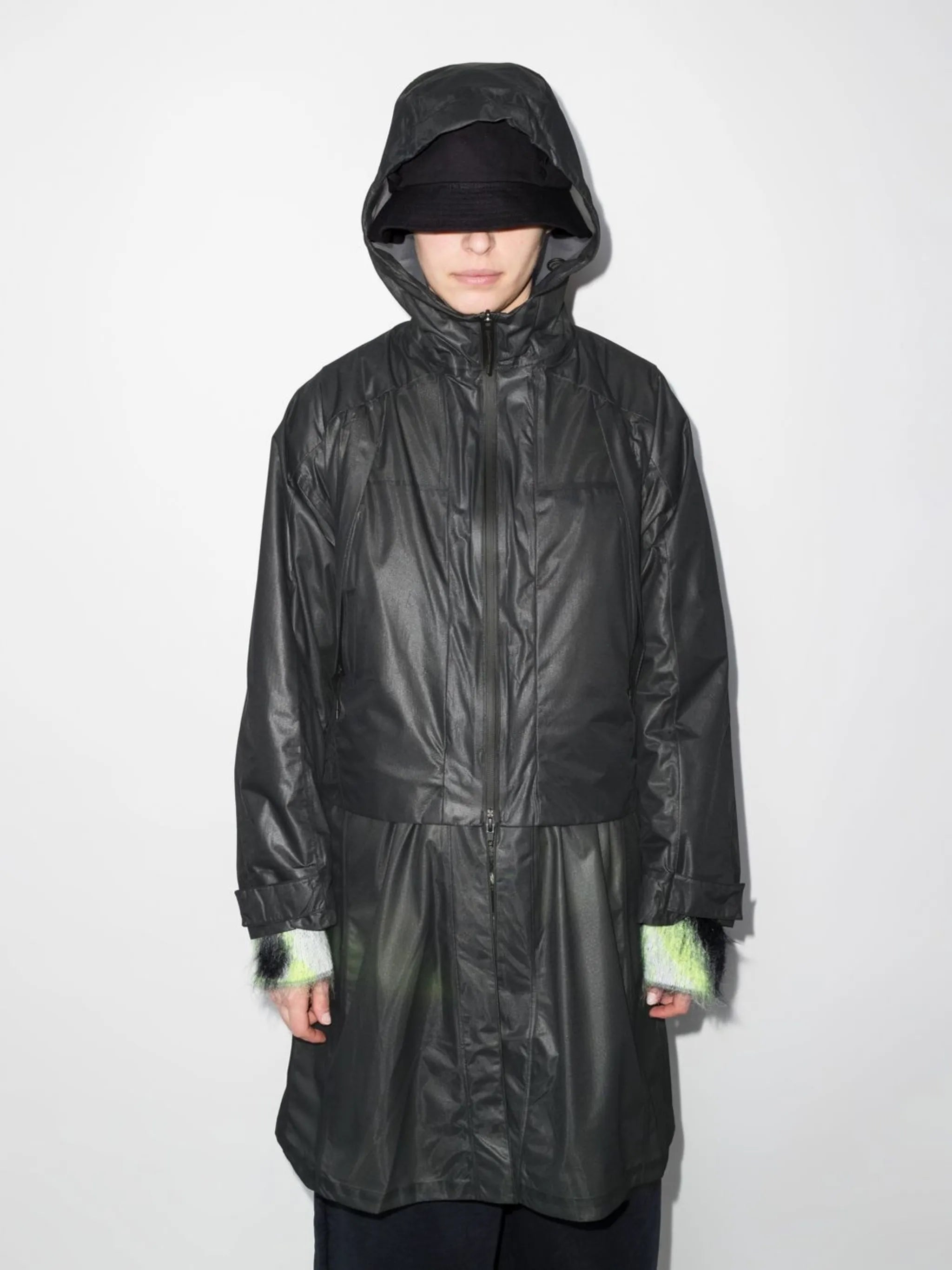hooded midi raincoat