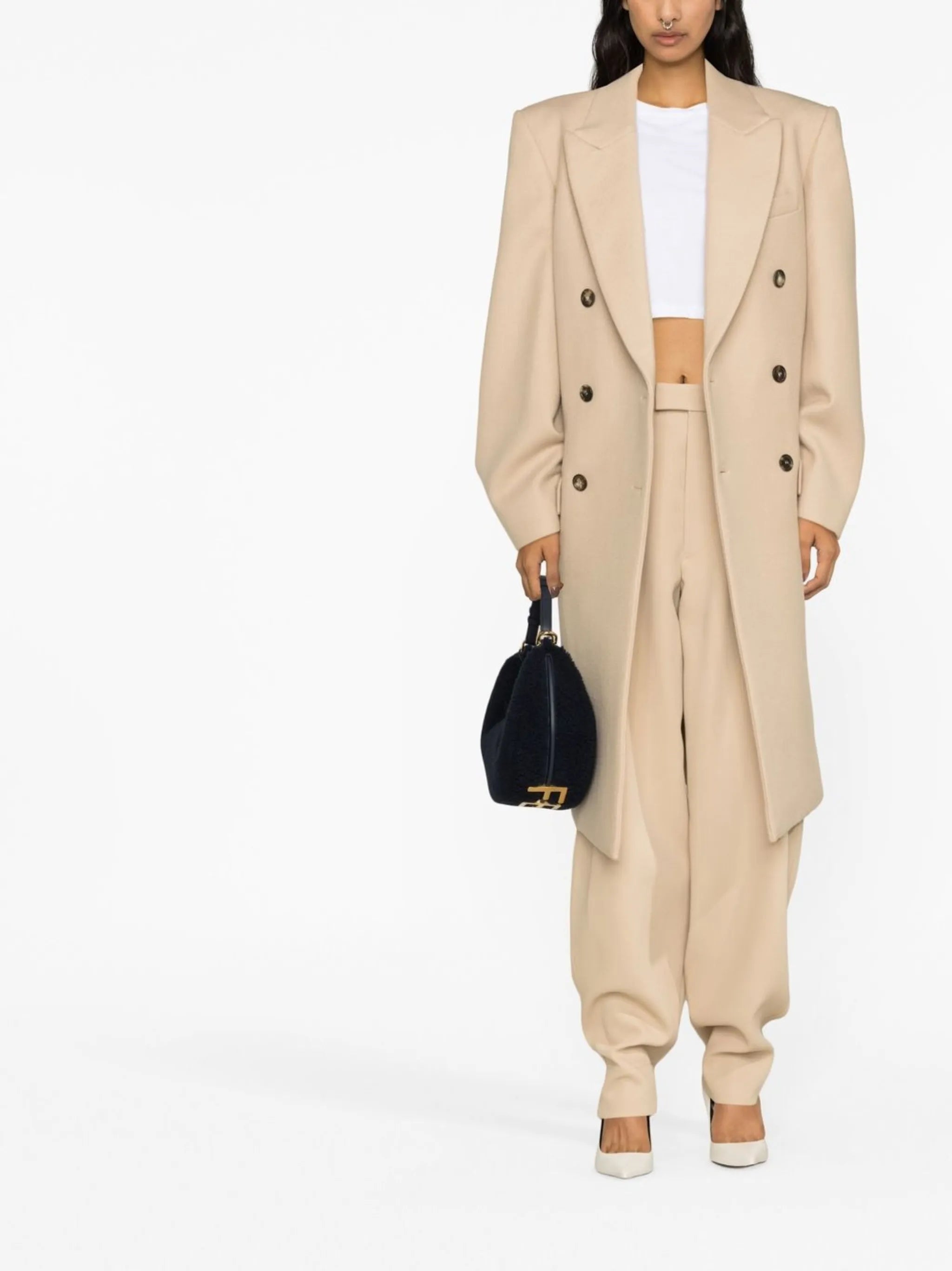 wide-leg dart-detail trousers