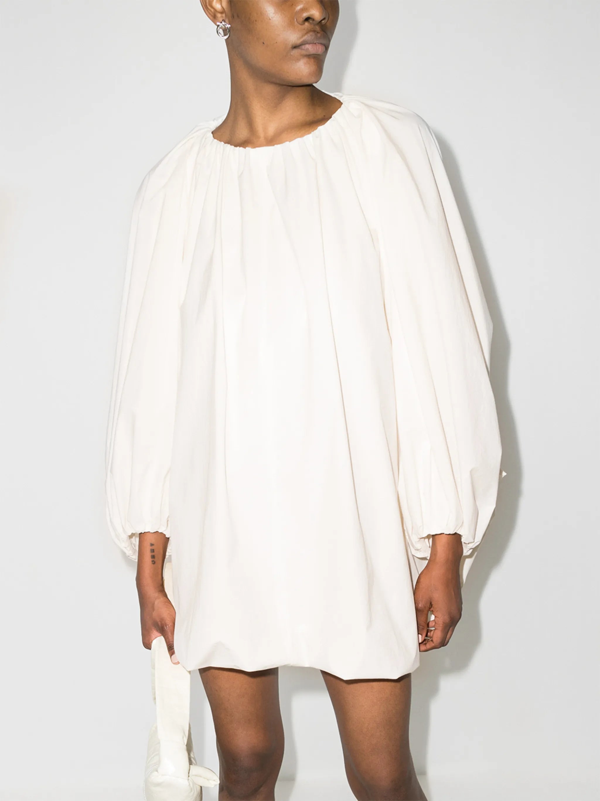 ruched bell-sleeve minidress