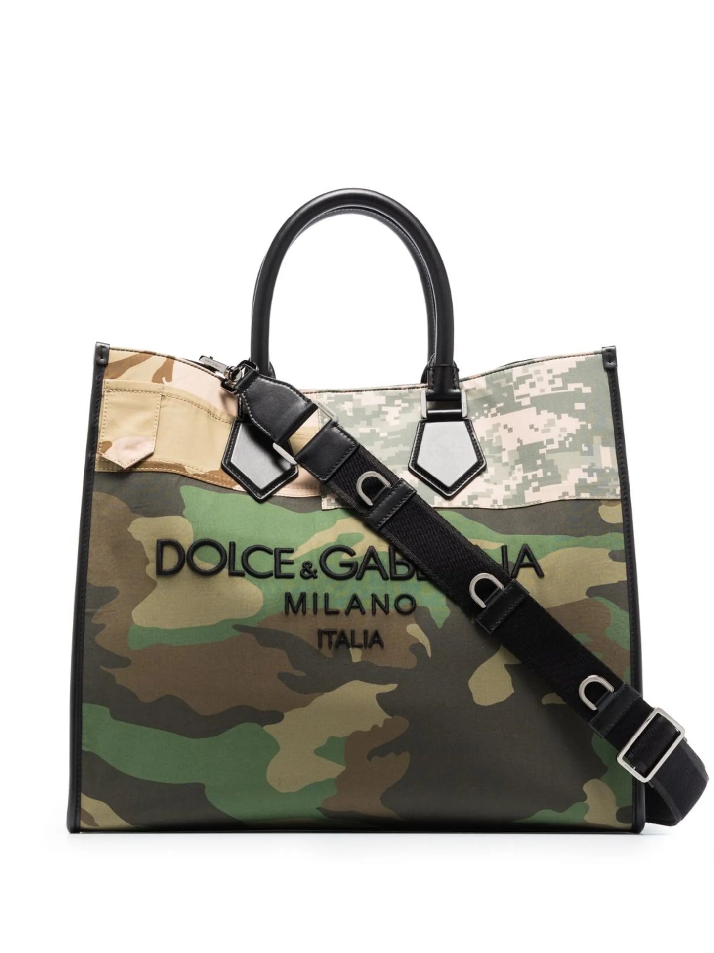 logo-embroidered camouflage shopper bag