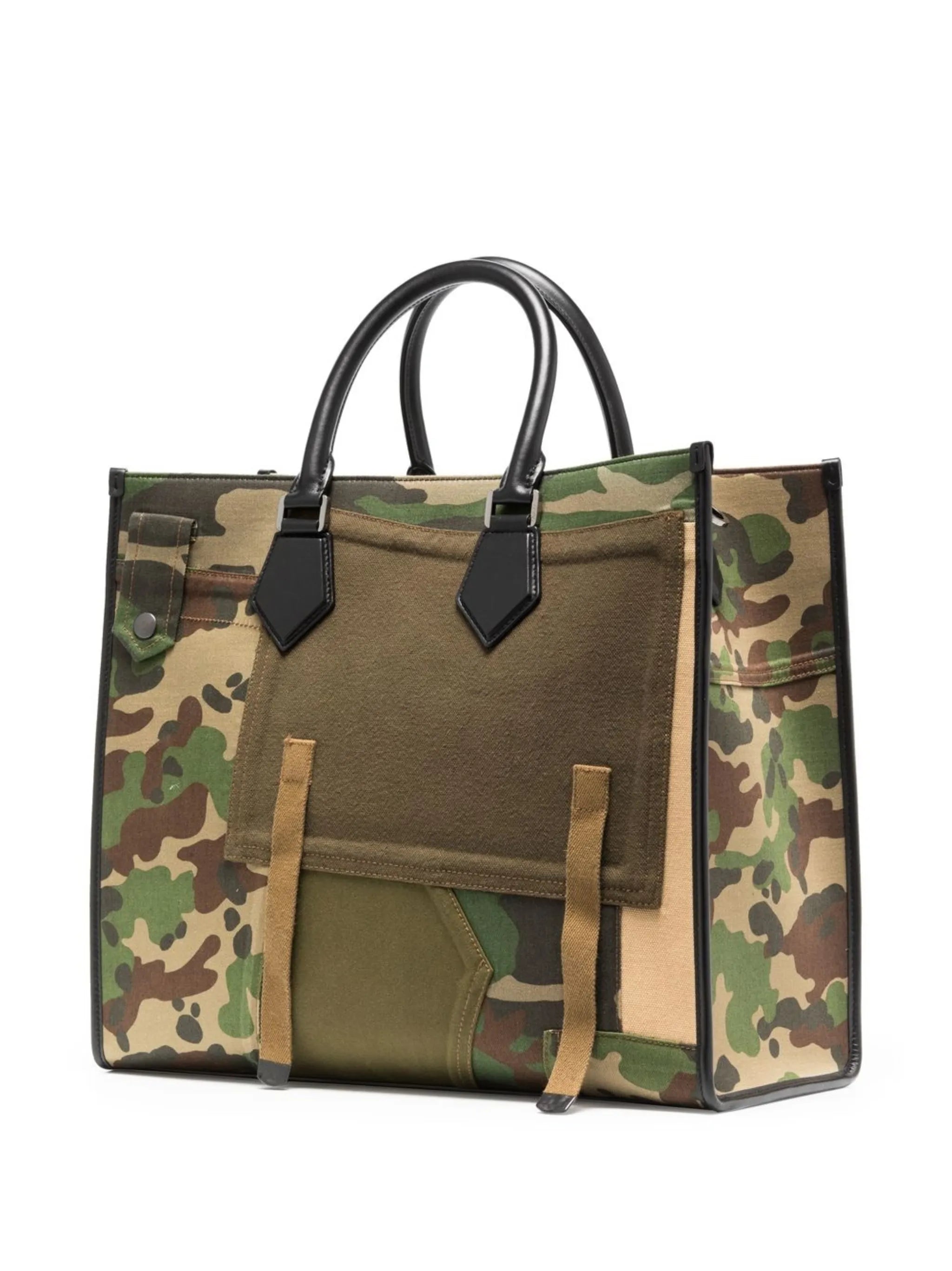 logo-embroidered camouflage shopper bag