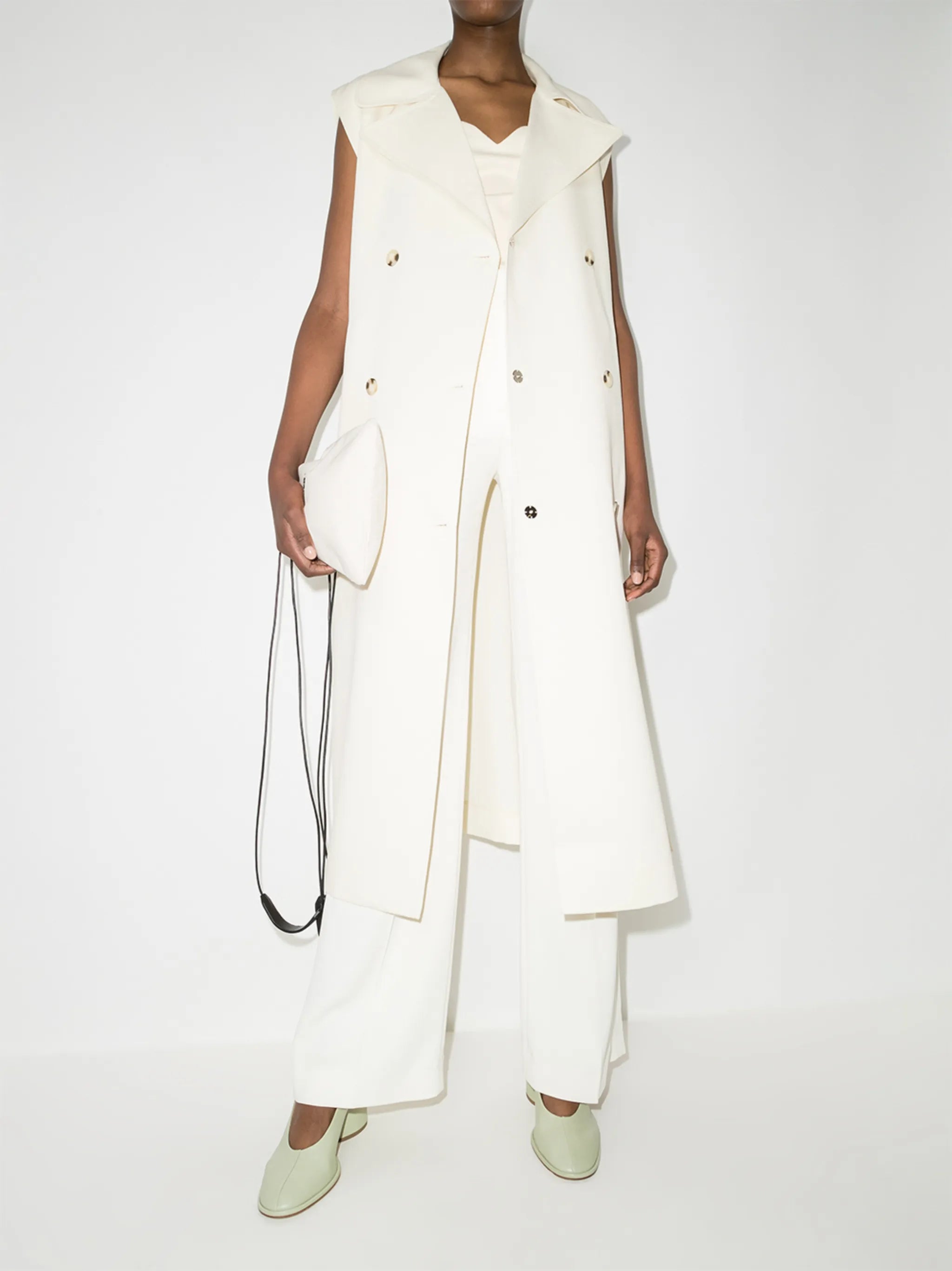 double-breasted sleeveless trench coat